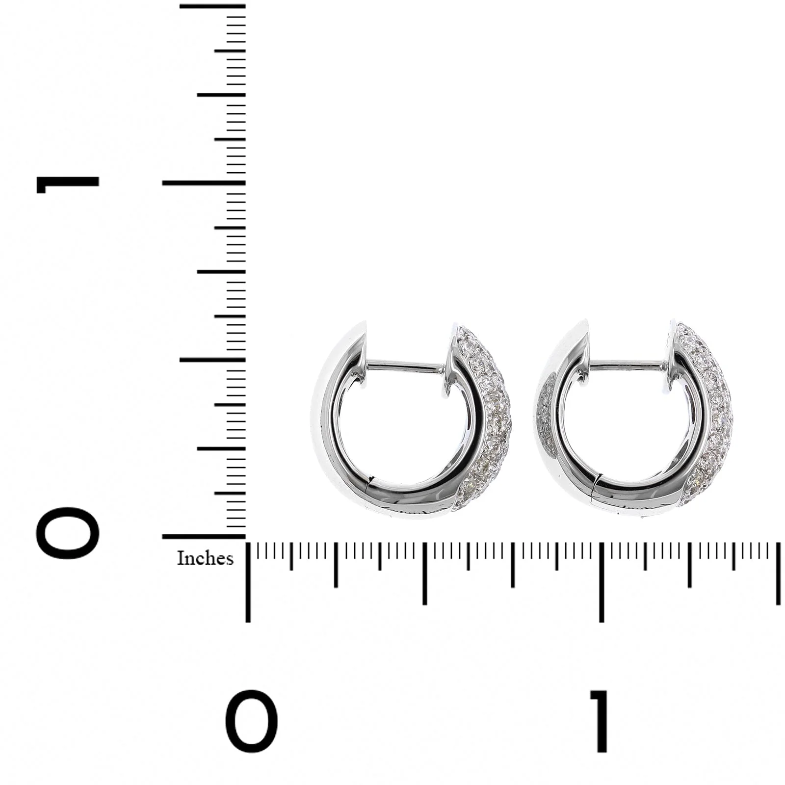 14K White Gold Pave Set Diamond Huggie Earrings - Image 2