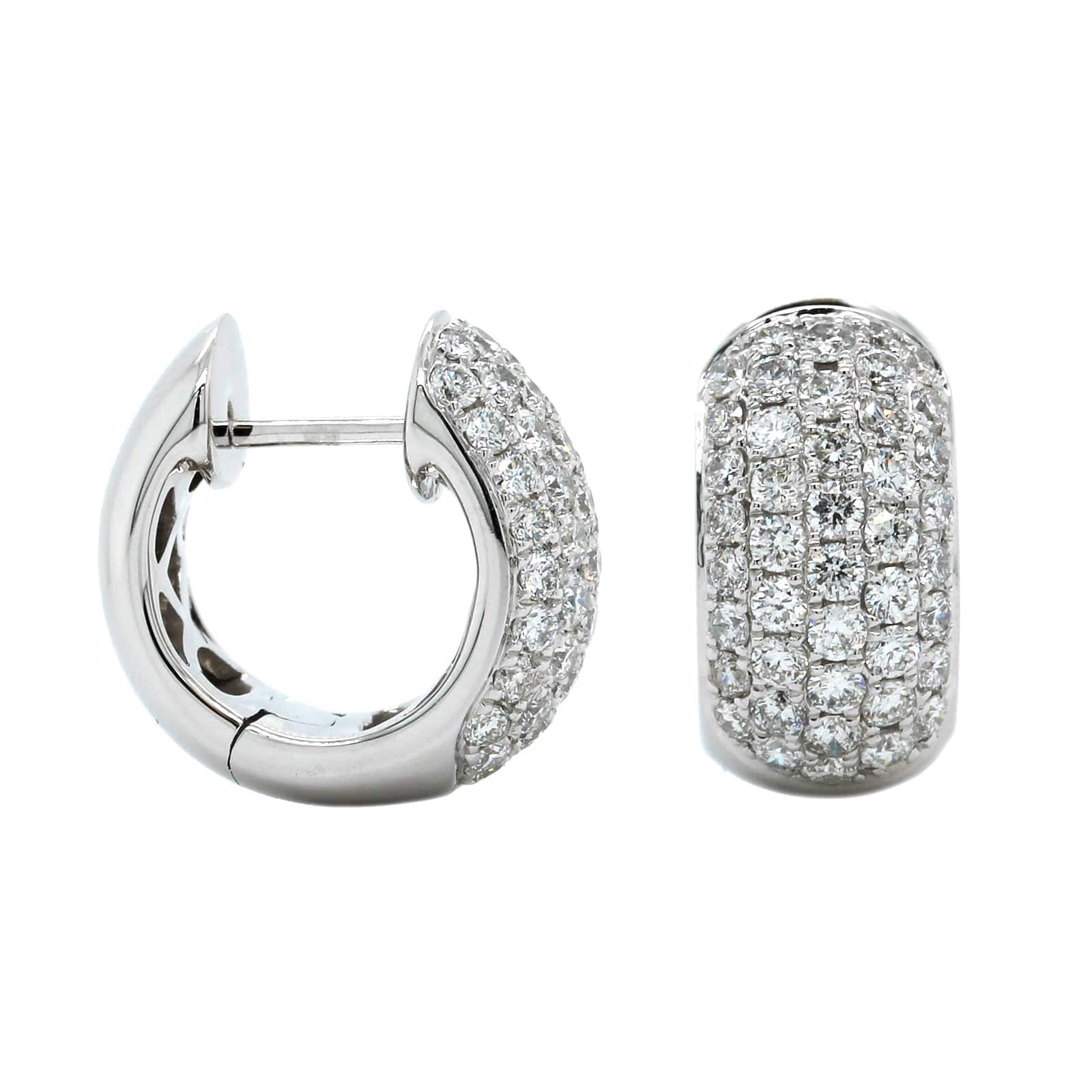 14K White Gold Pave Set Diamond Huggie Earrings - Image 3