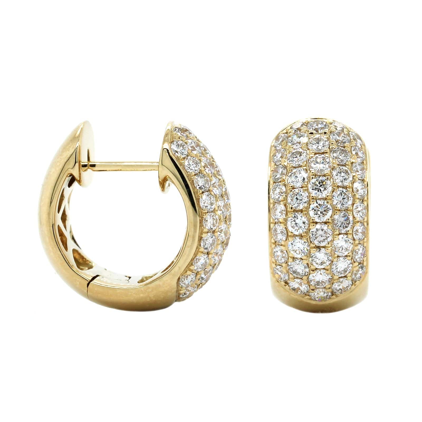 14K Yellow Gold Pave Set Diamond Huggie Earrings - Image 3