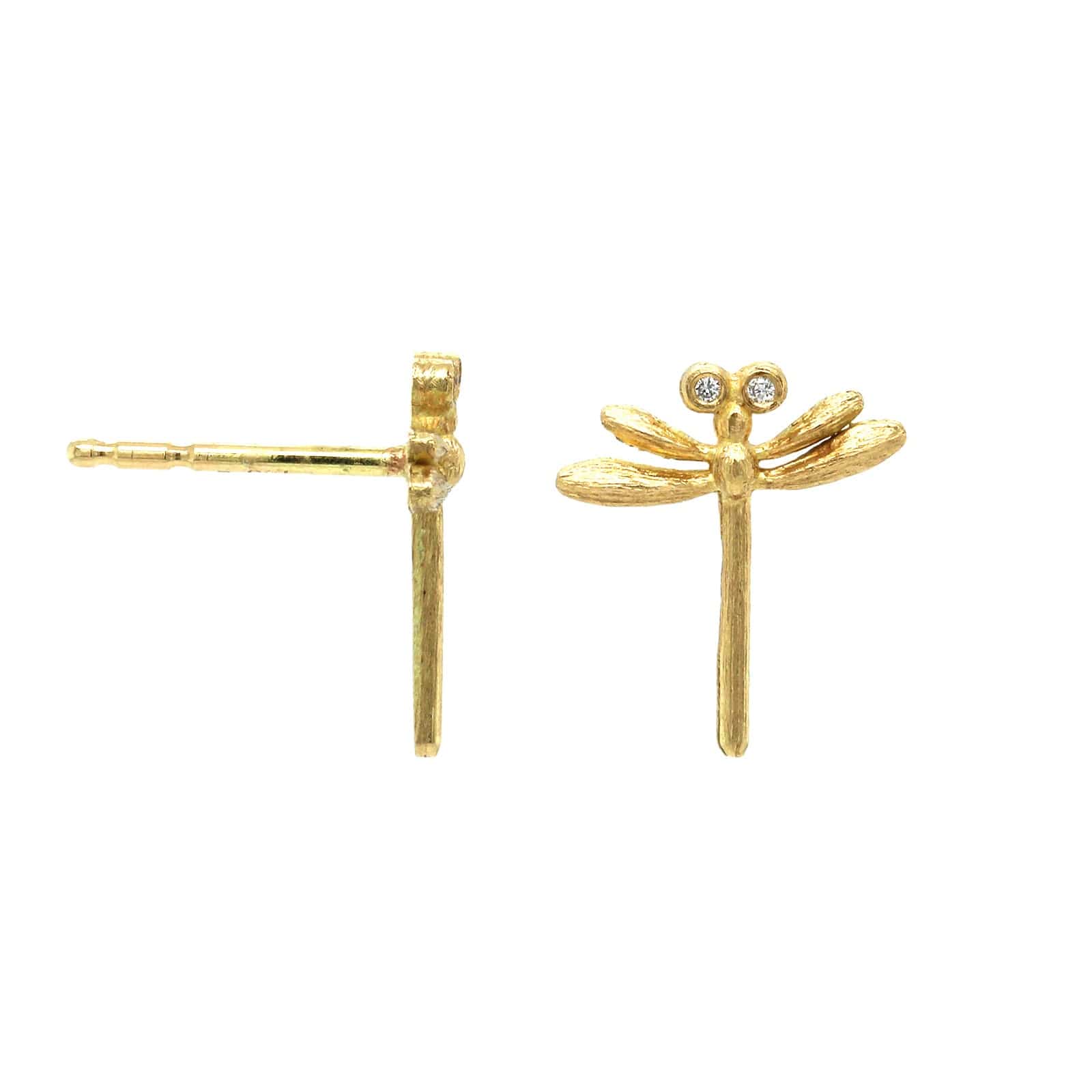 18K Yellow Gold Dragonfly Studs with Diamond Eyes