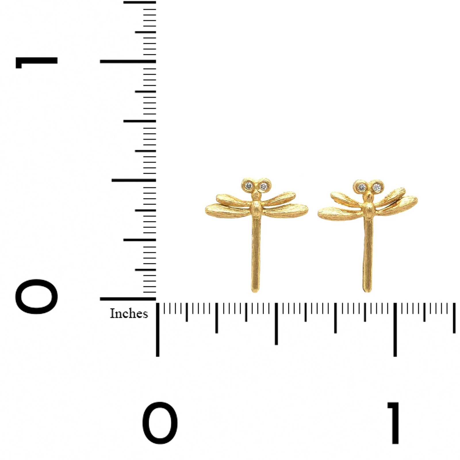 18K Yellow Gold Dragonfly Studs with Diamond Eyes - Image 2