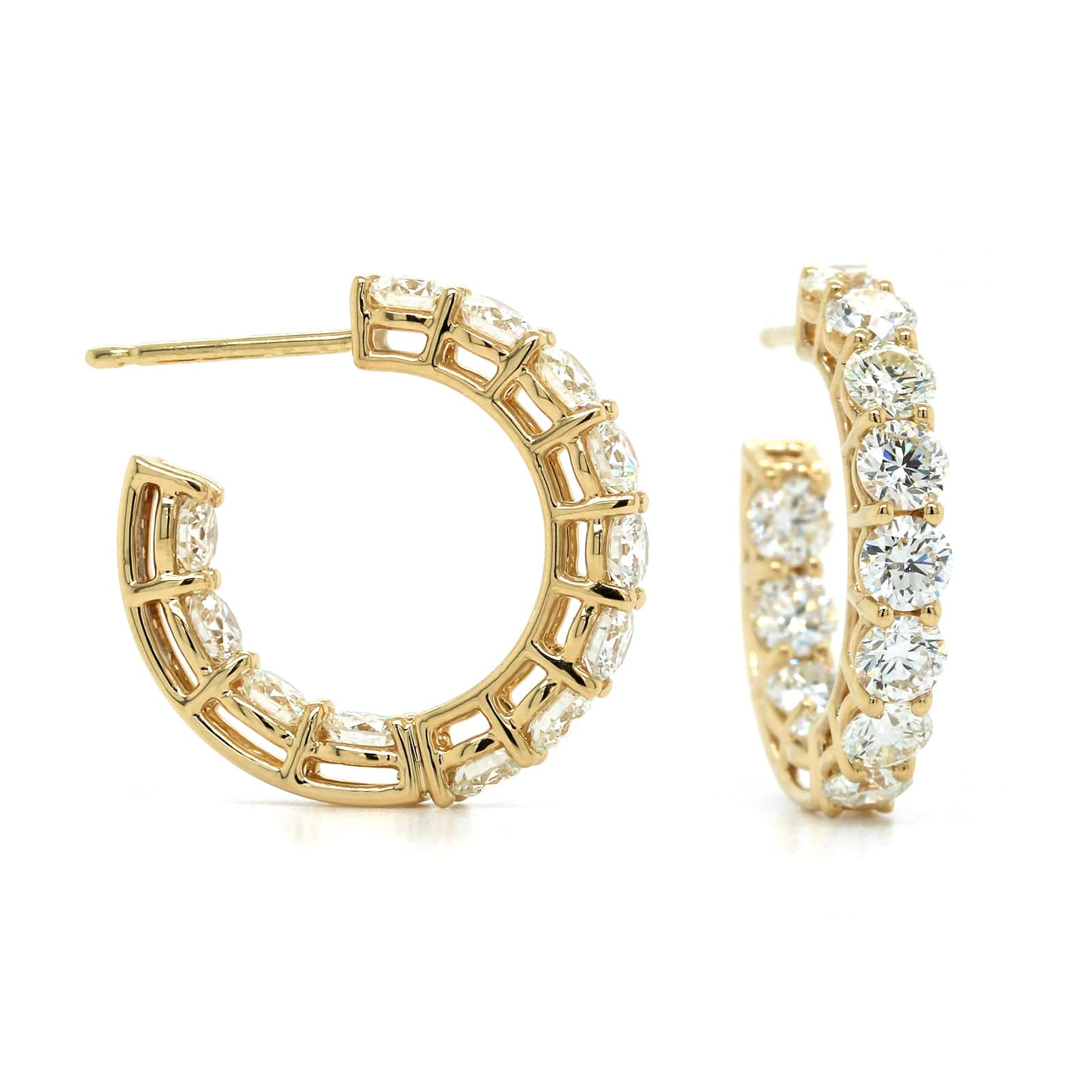 18K Yellow Gold Diamond Open Hoop Earrings - Image 3