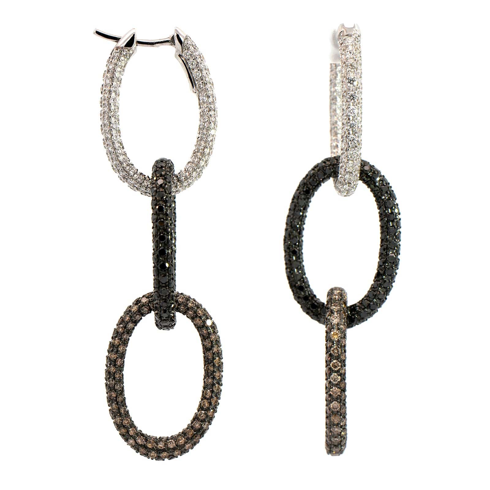18K White Gold Triple Oval Drop Convertible Earrings - Image 3