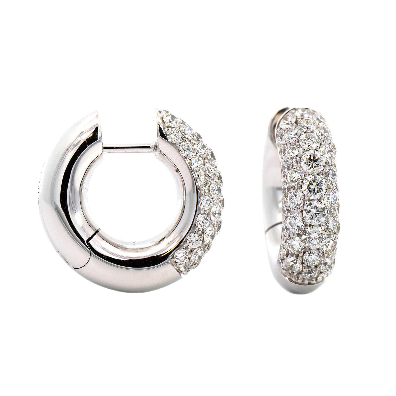 18K White Gold Diamond Pave Classic Huggie Earrings - Image 3