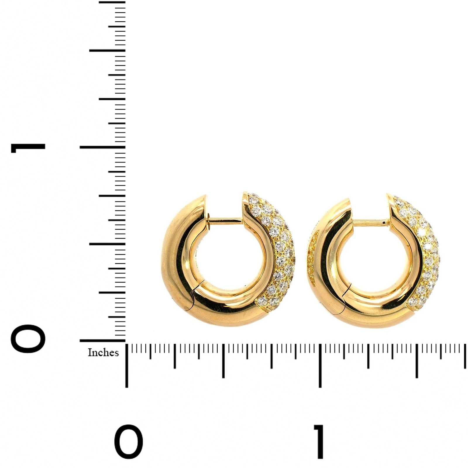 18K Yellow Gold Diamond Pave Classic Huggie Earrings - Image 2