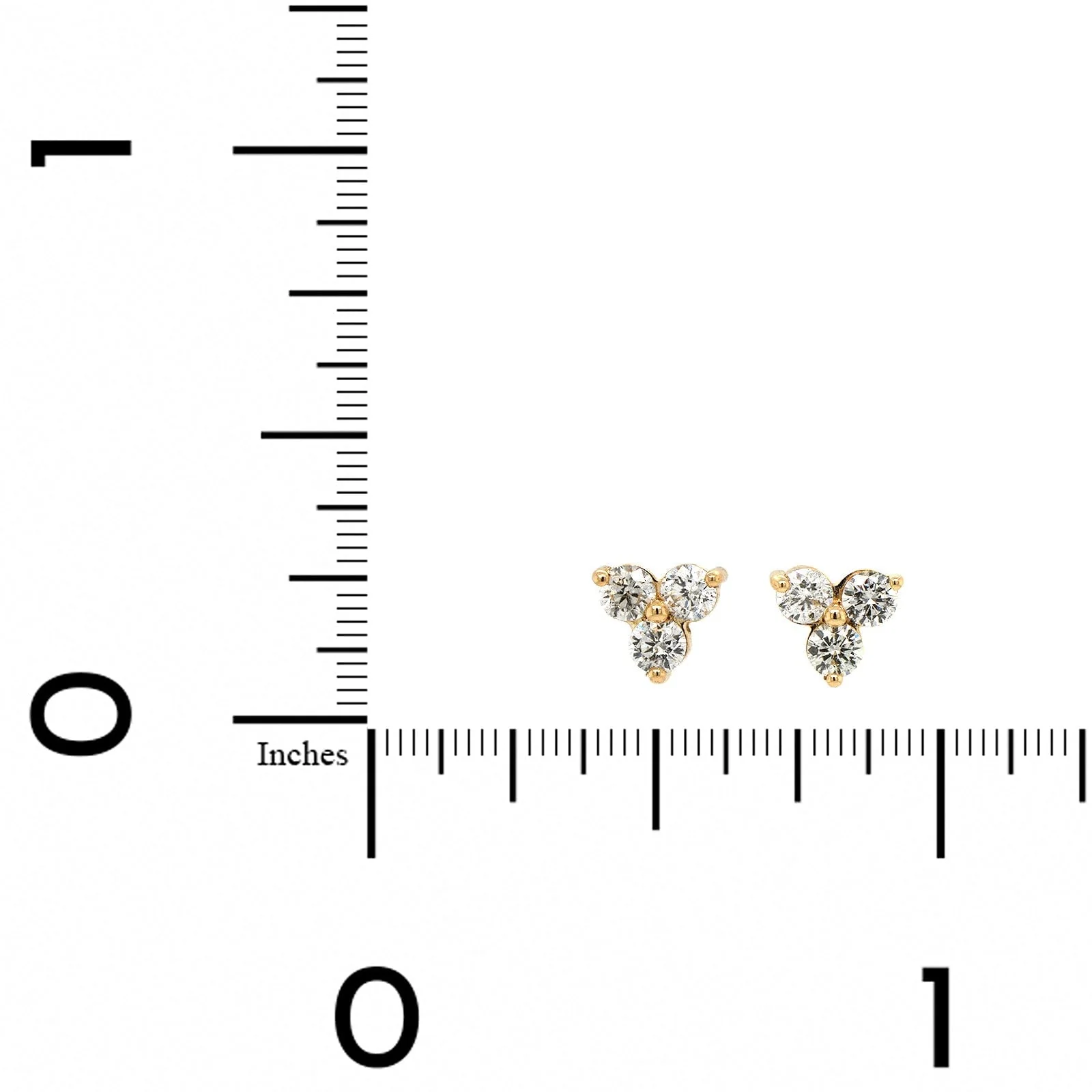 14K Yellow Gold 3 Stone Diamond Cluster Stud Earrings - Image 2