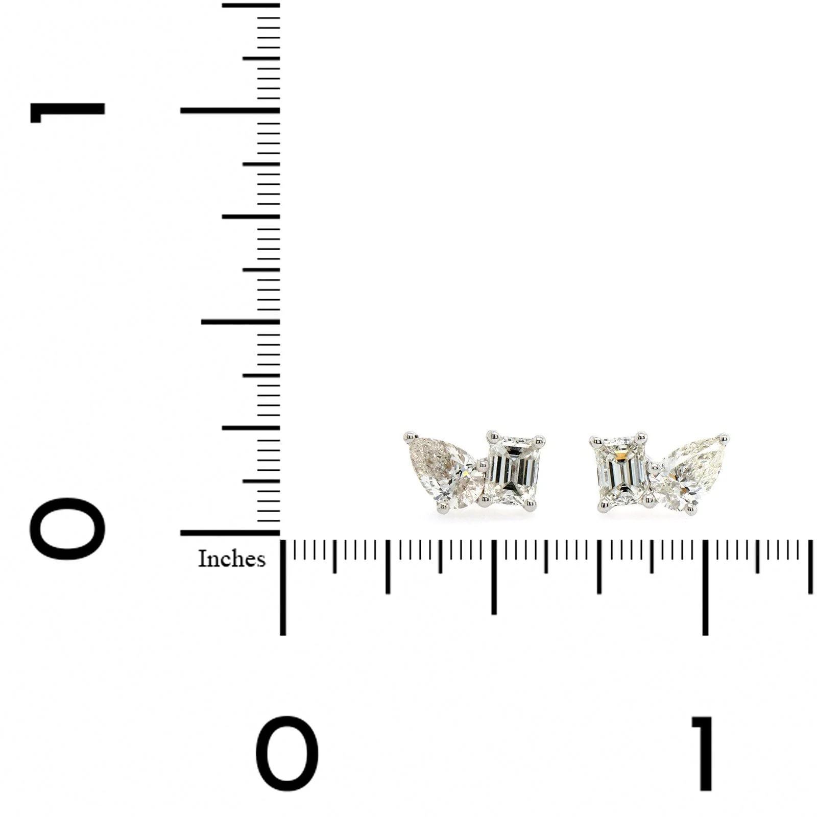 18K White Gold Pear & Emerald Cut Diamond Studs - Image 2
