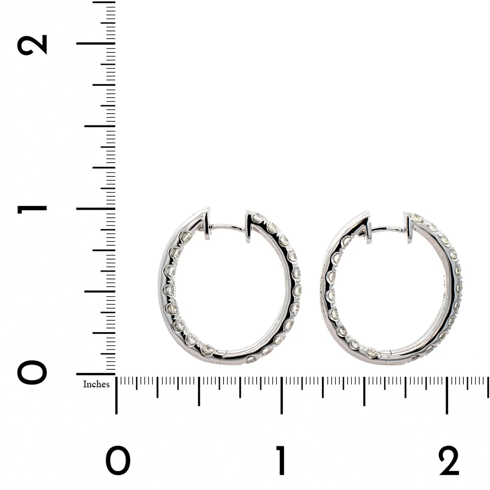 14K White Gold Diamond Oval Hoop Earrings - Image 2