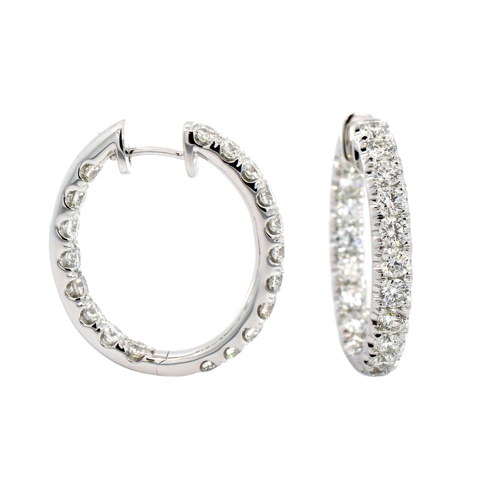 14K White Gold Diamond Oval Hoop Earrings - Image 3