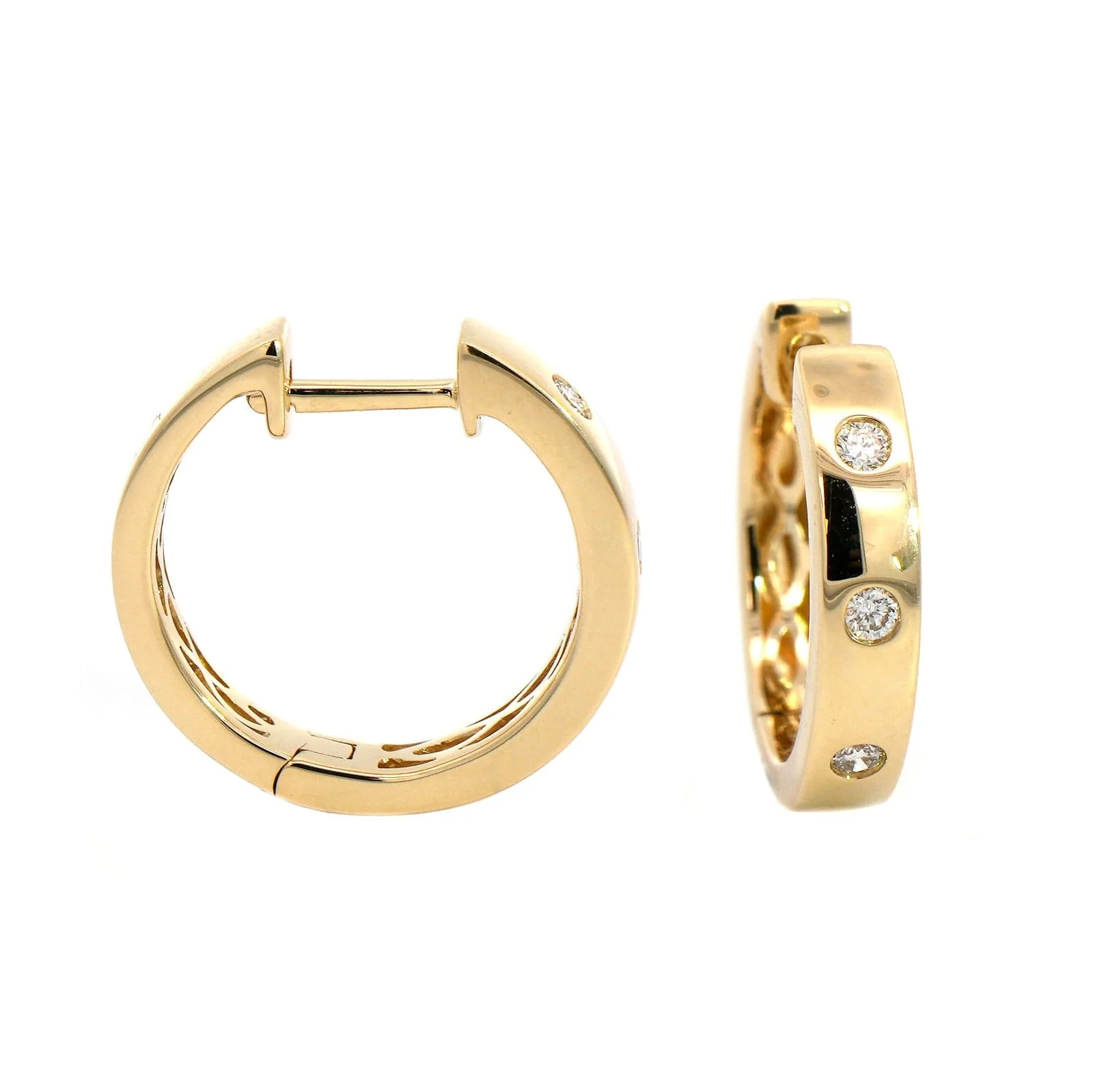 14K Yellow Gold Diamond Hoop Earrings - Image 3