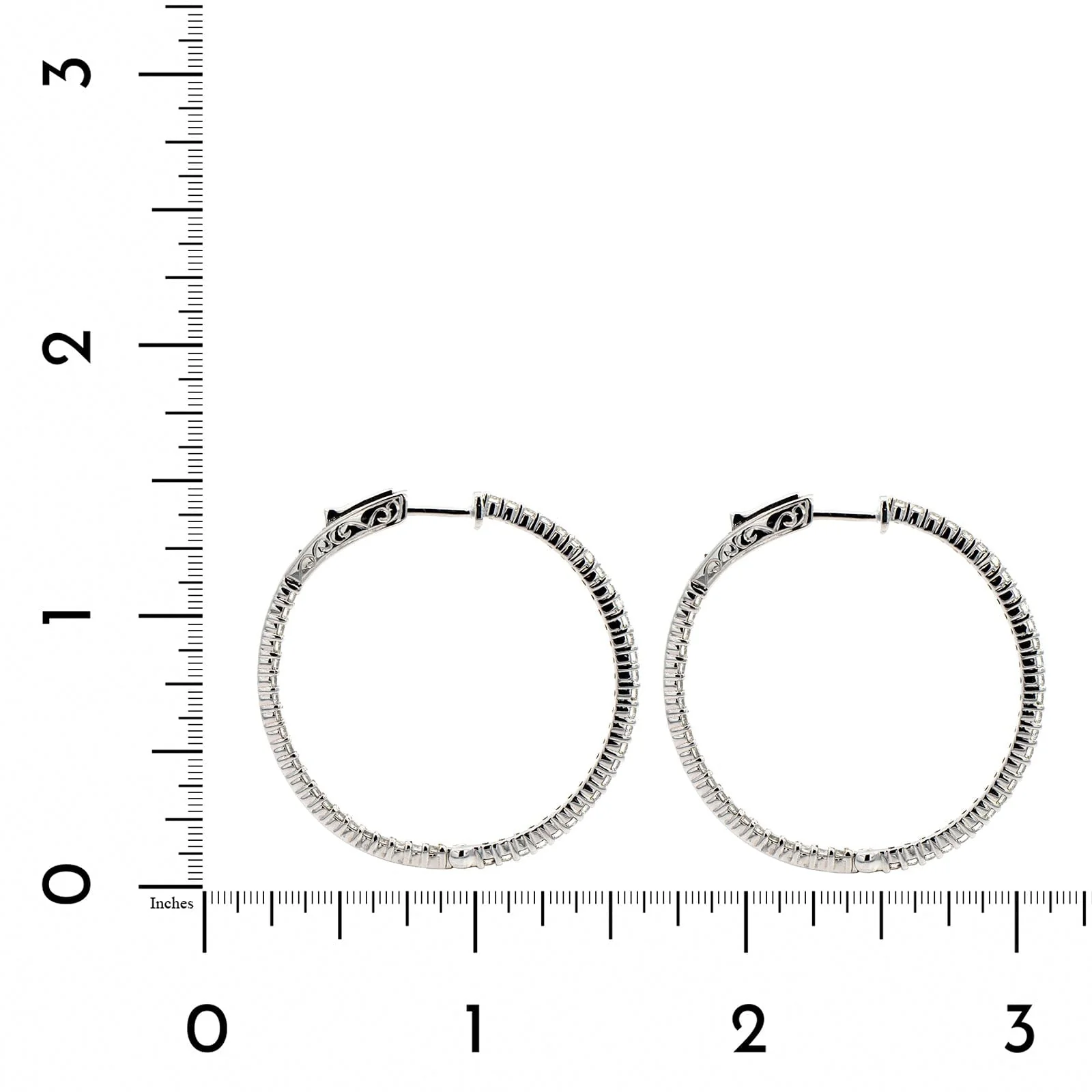 14K White Gold Diamond Hoop Earrings - Image 2