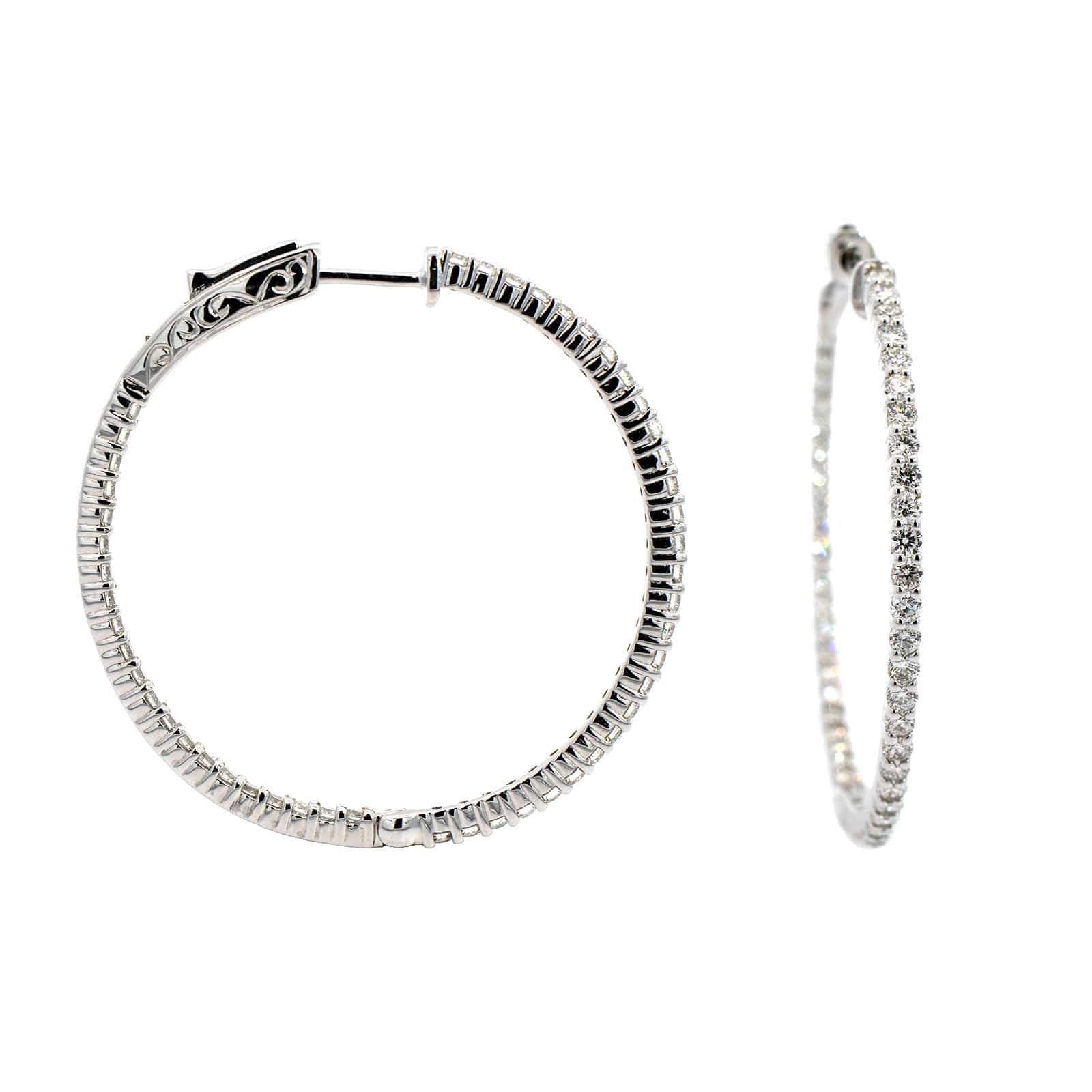 14K White Gold Diamond Hoop Earrings - Image 3