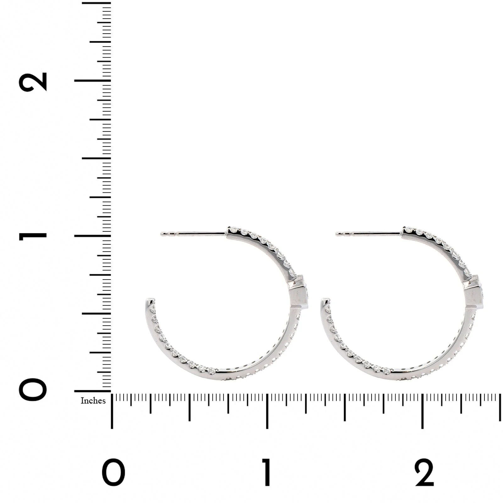 18K White Gold Diamond Hoop Earrings - Image 2