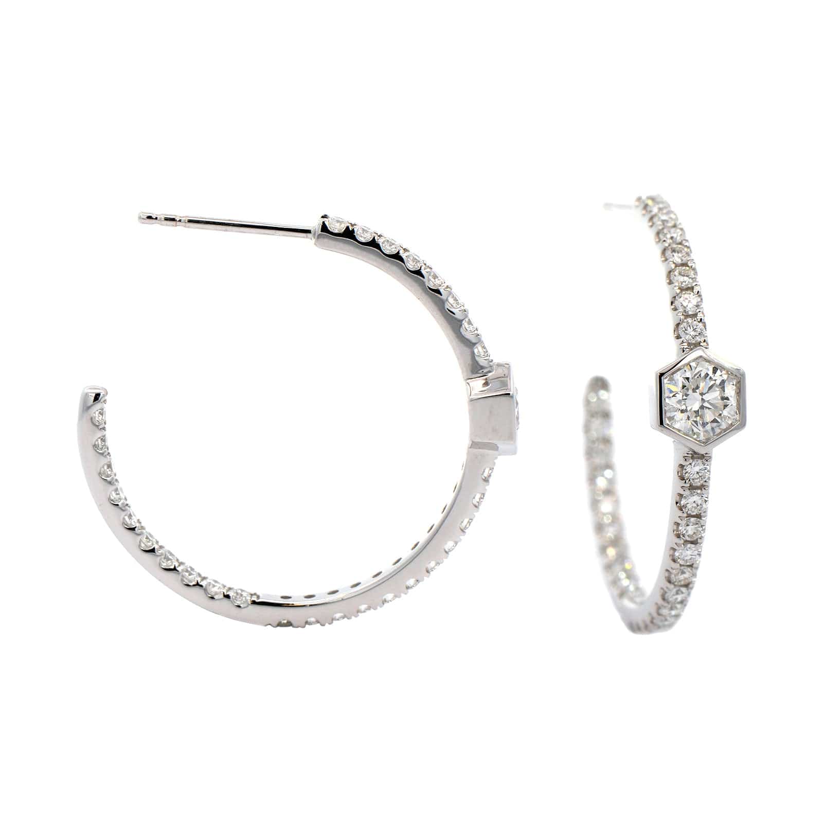 18K White Gold Diamond Hoop Earrings - Image 3