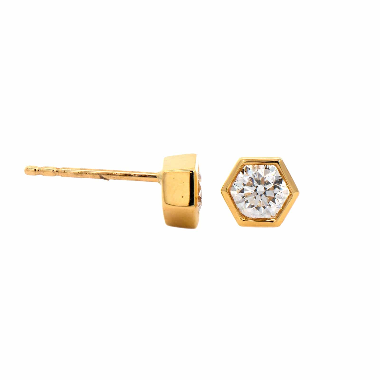 18K Yellow Gold Diamond Stud Earrings - Image 3
