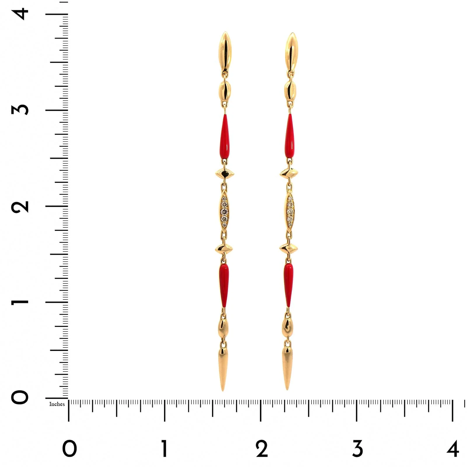 Etho Maria 18K Yellow Gold Brown Diamond and Red Ceramic Drop Earrings - Image 2
