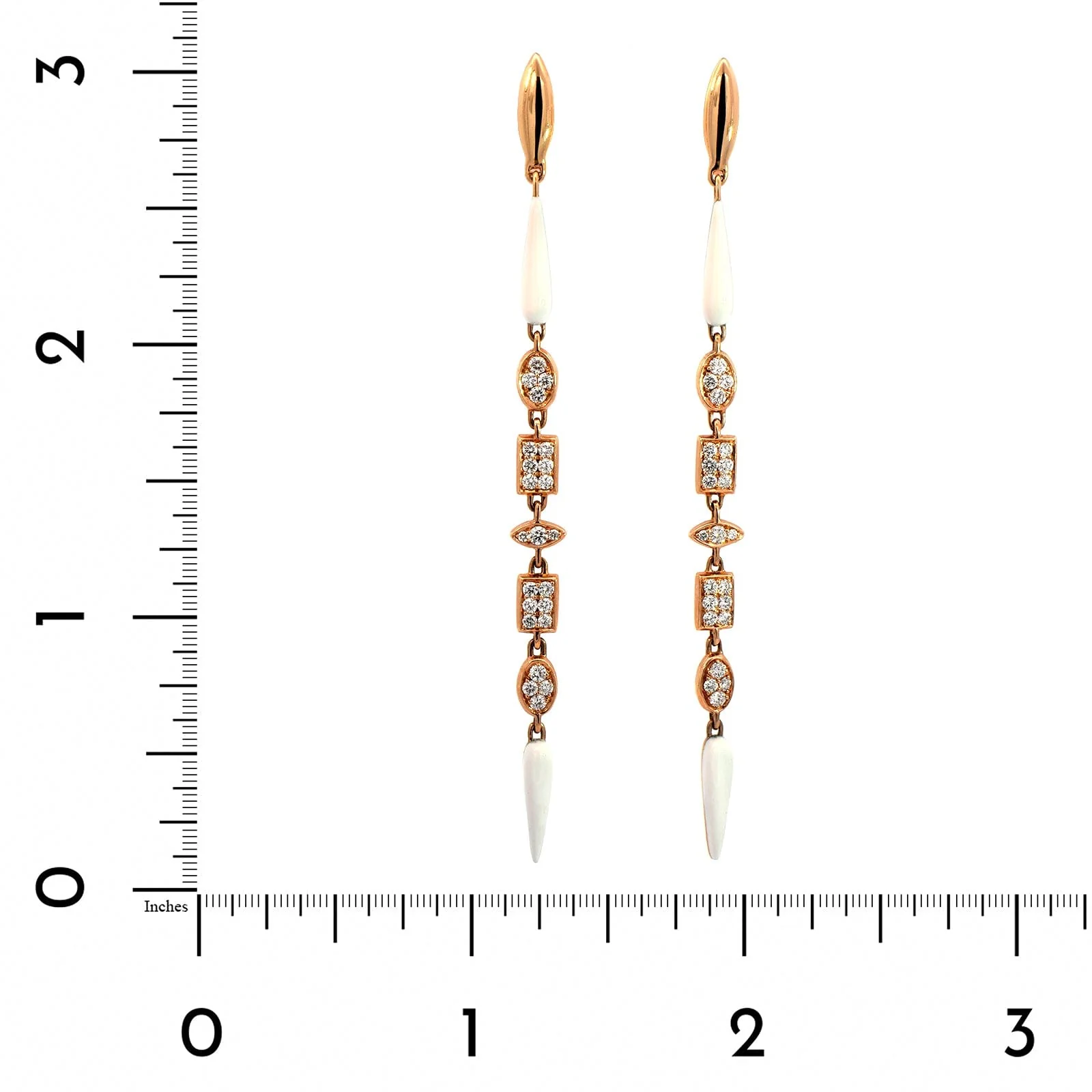 Etho Maria 18K Rose Gold Diamond and White Ceramic Drop Earrings - Image 2