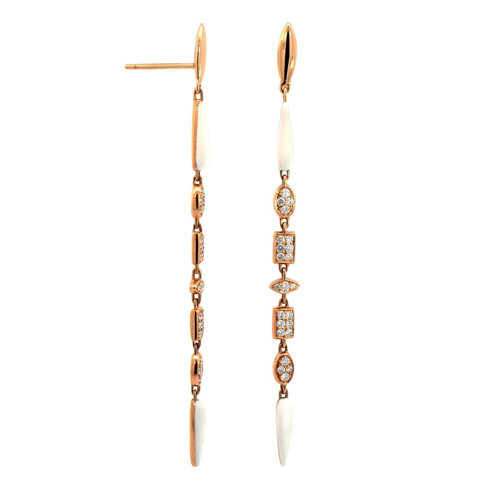 Etho Maria 18K Rose Gold Diamond and White Ceramic Drop Earrings - Image 3