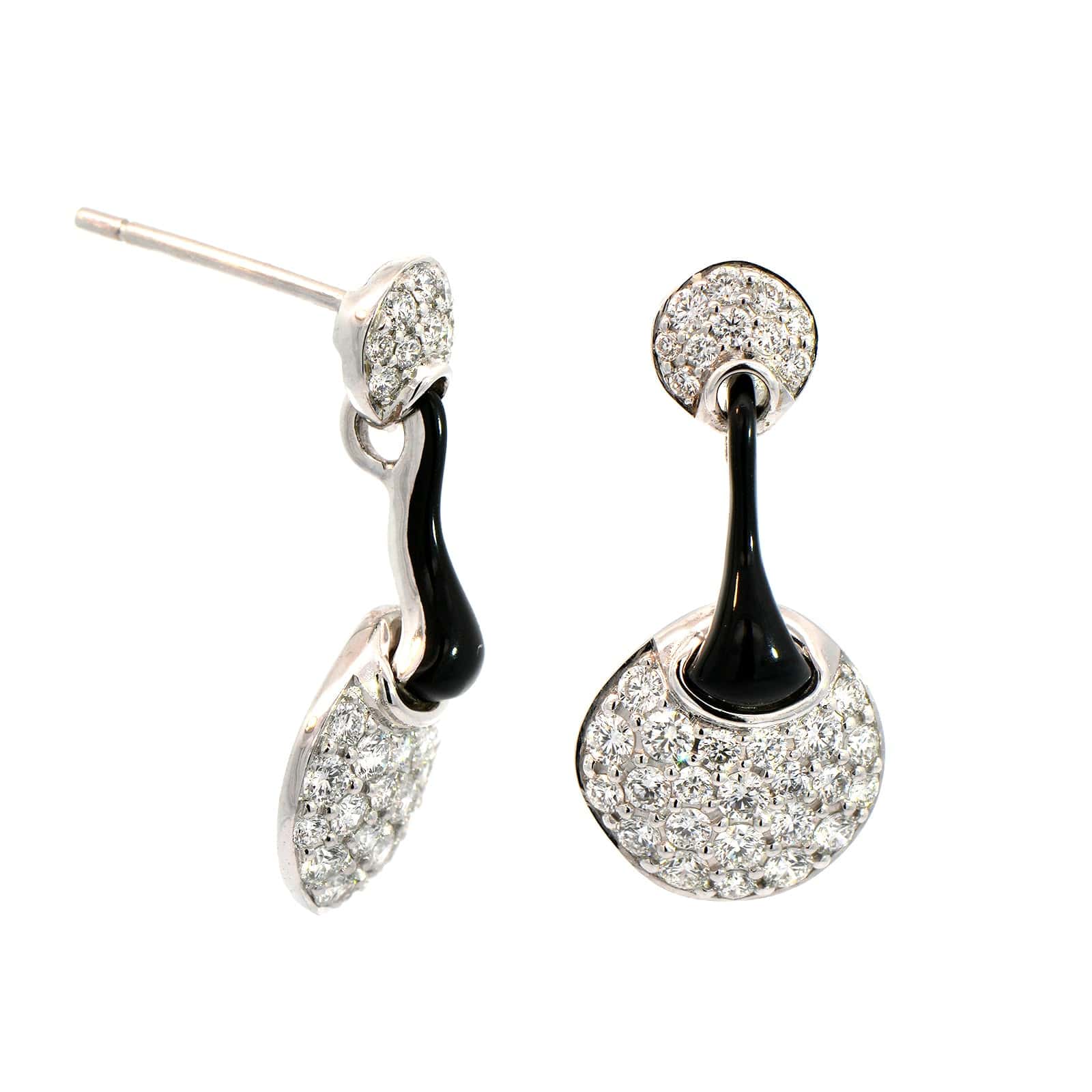 Etho Maria 18K White Gold Diamond and Black Ceramic Drop Earrings - Image 3