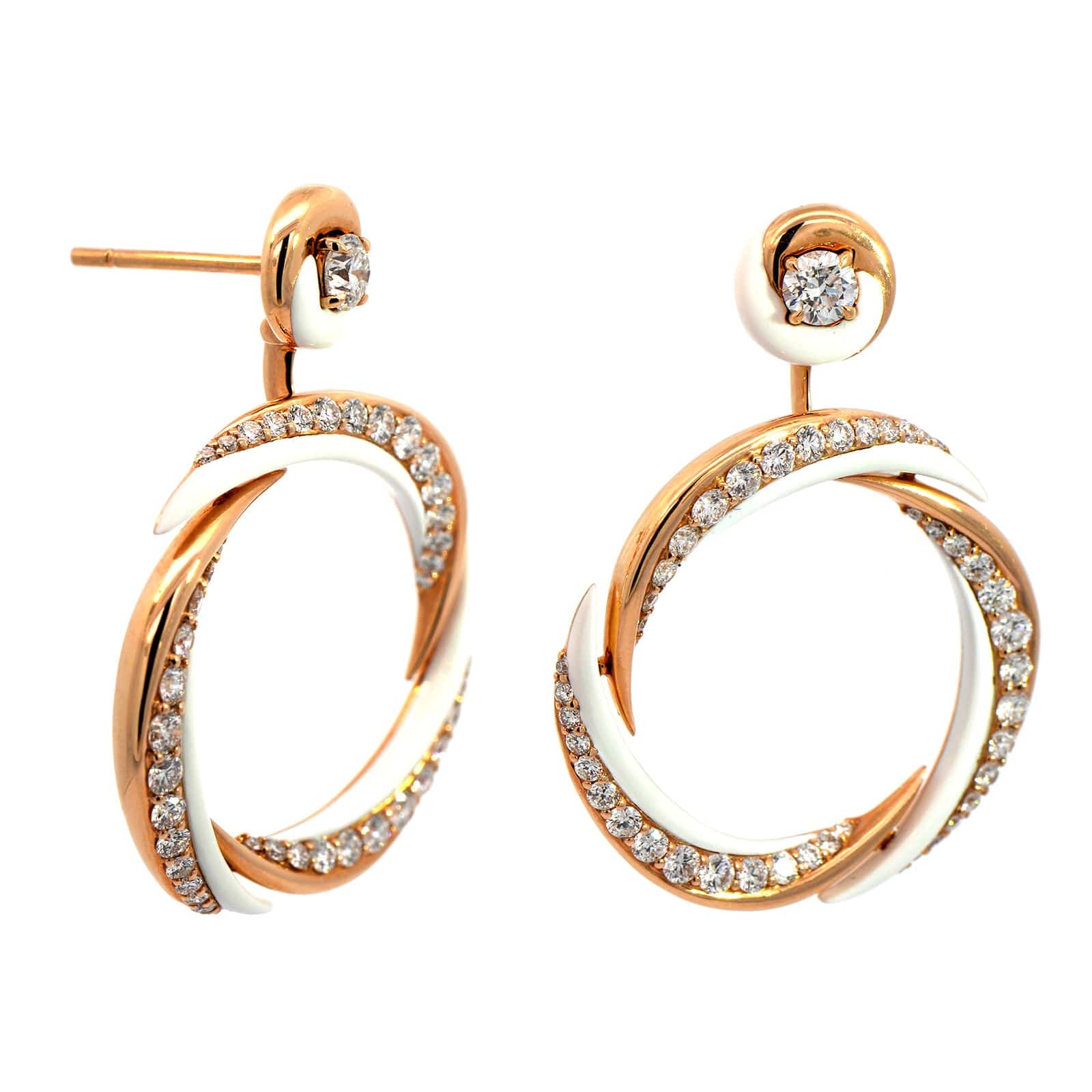 Etho Maria 18K Rose Gold Diamond and White Ceramic Hoop Earrings - Image 3