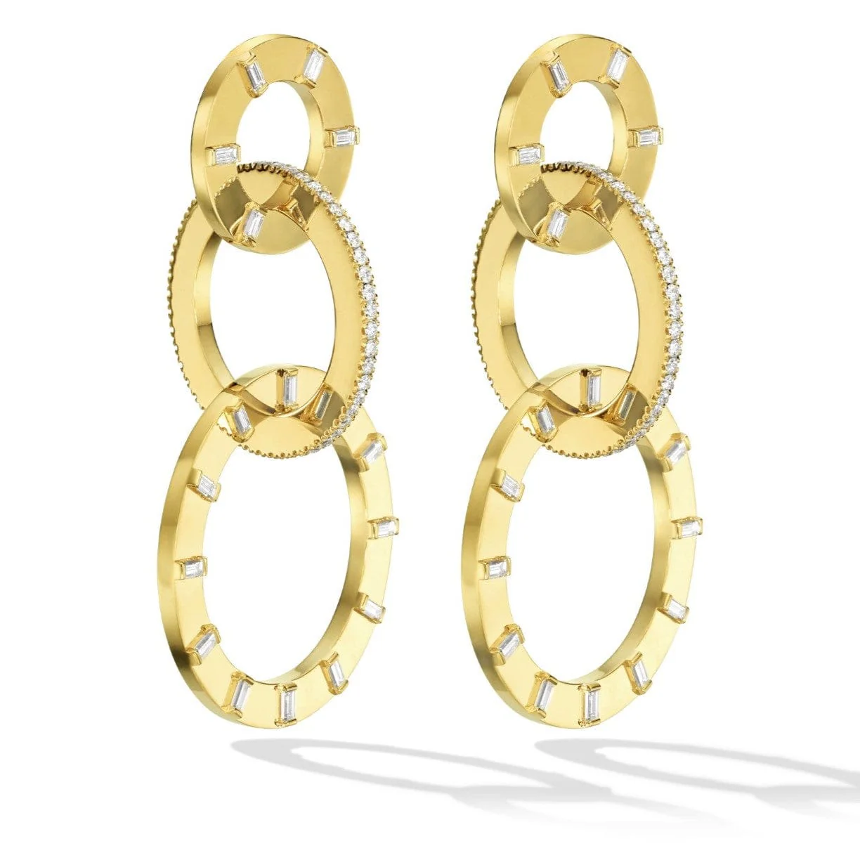 CADAR 18K Yellow Gold Unity Diamond Drop Hoop Earrings - Image 2