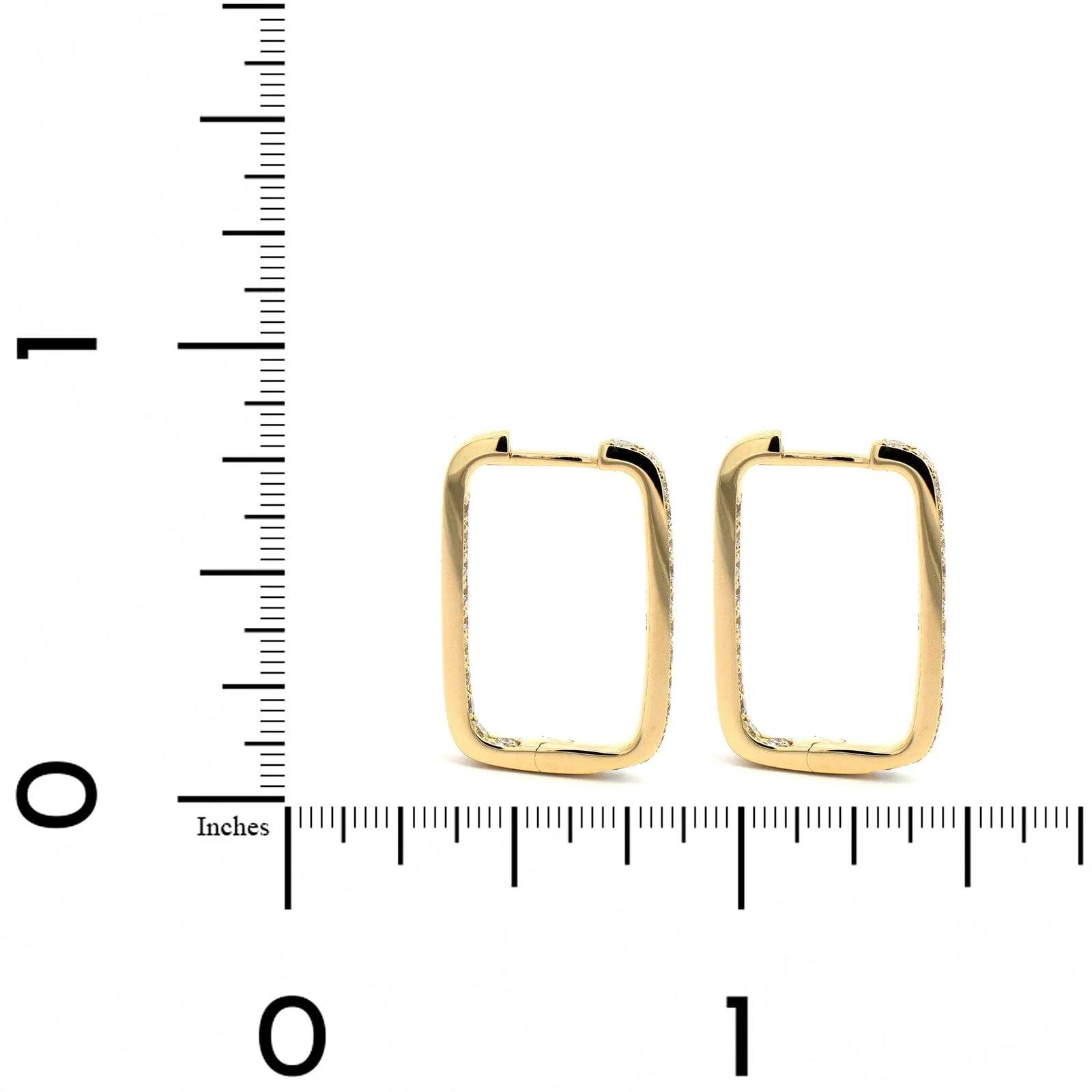 14K Yellow Gold Rectangular Diamond Hoop Earrings - Image 2