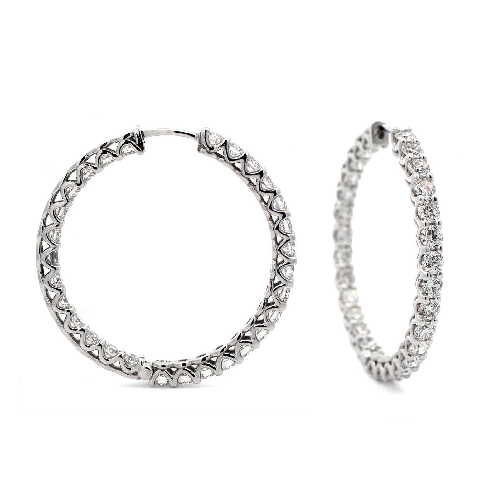 18K White Gold Diamond Hoop Earrings
