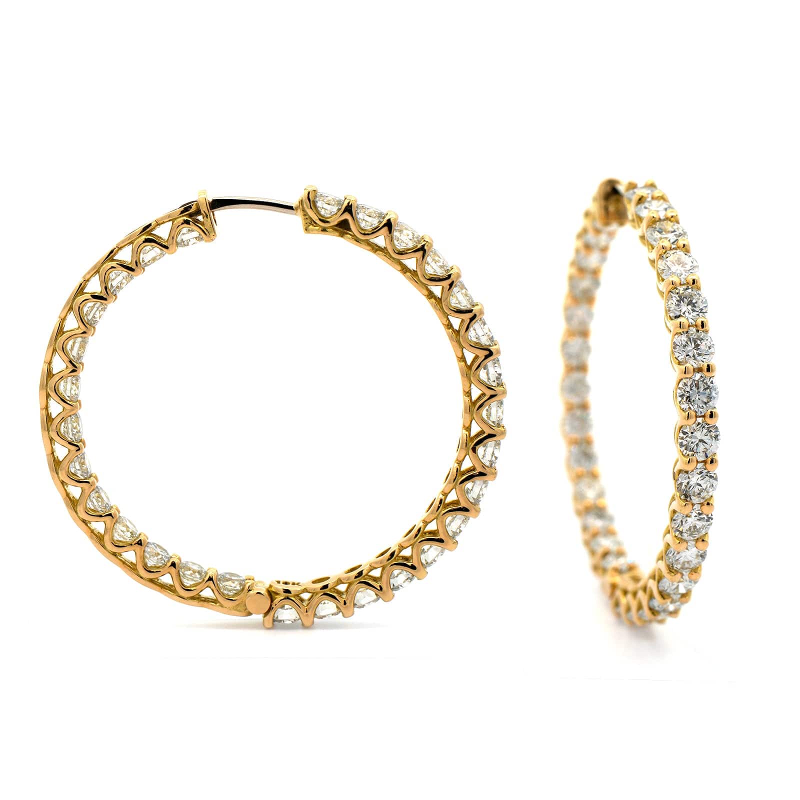 18K Yellow Gold Diamond Hoop Earrings