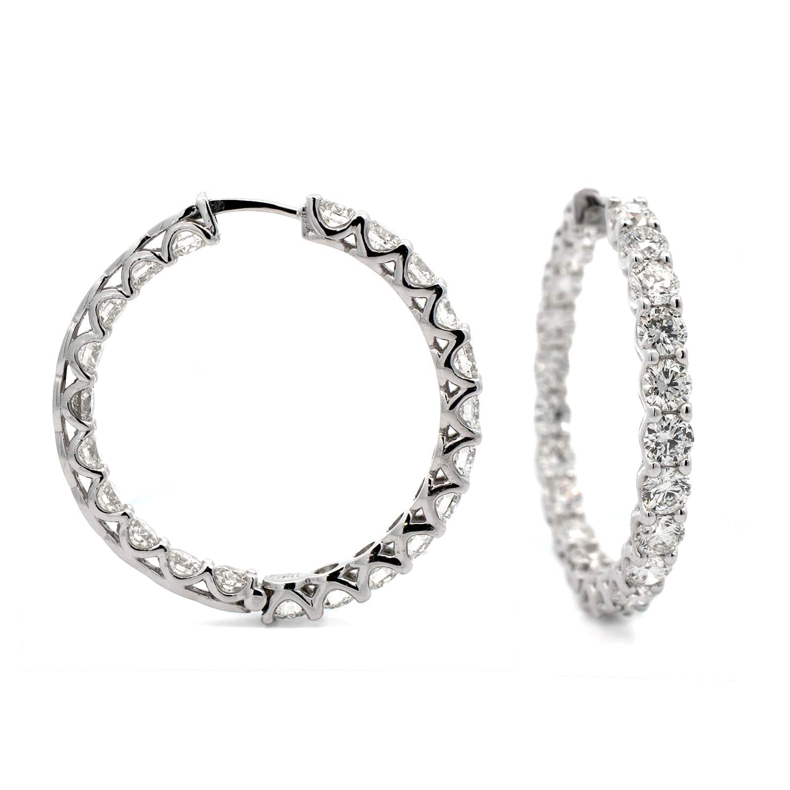 18K White Gold Diamond Hoop Earrings