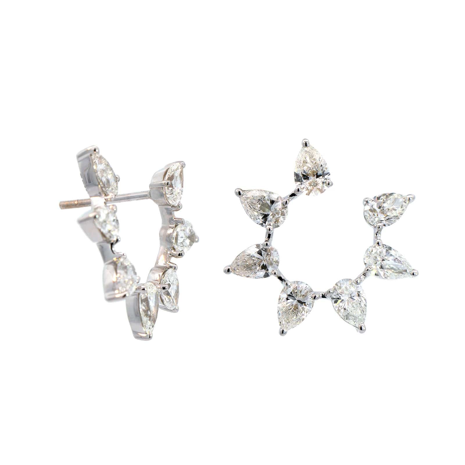 18K White Gold Pear Shaped Open Circle Diamond Studs - Image 3