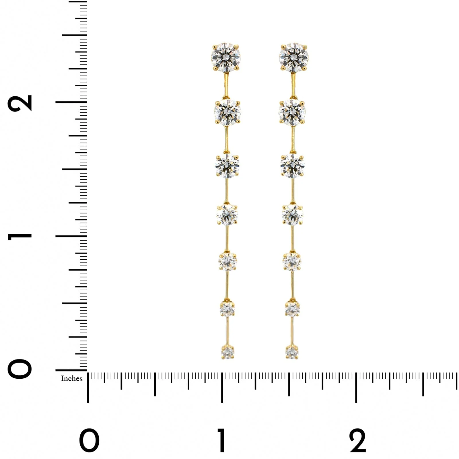 18K Yellow Gold Diamond Bar Dangle Earrings - Image 2