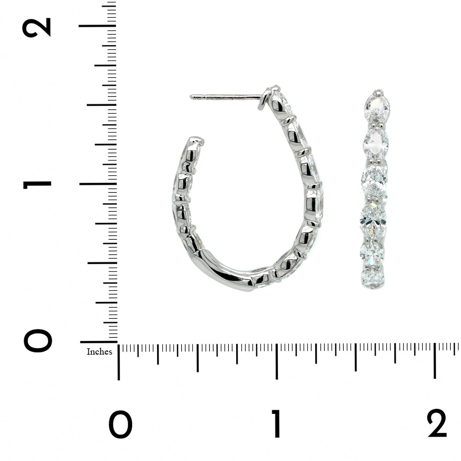 Platinum Oval Diamond Open Hoop Earrings - Image 2