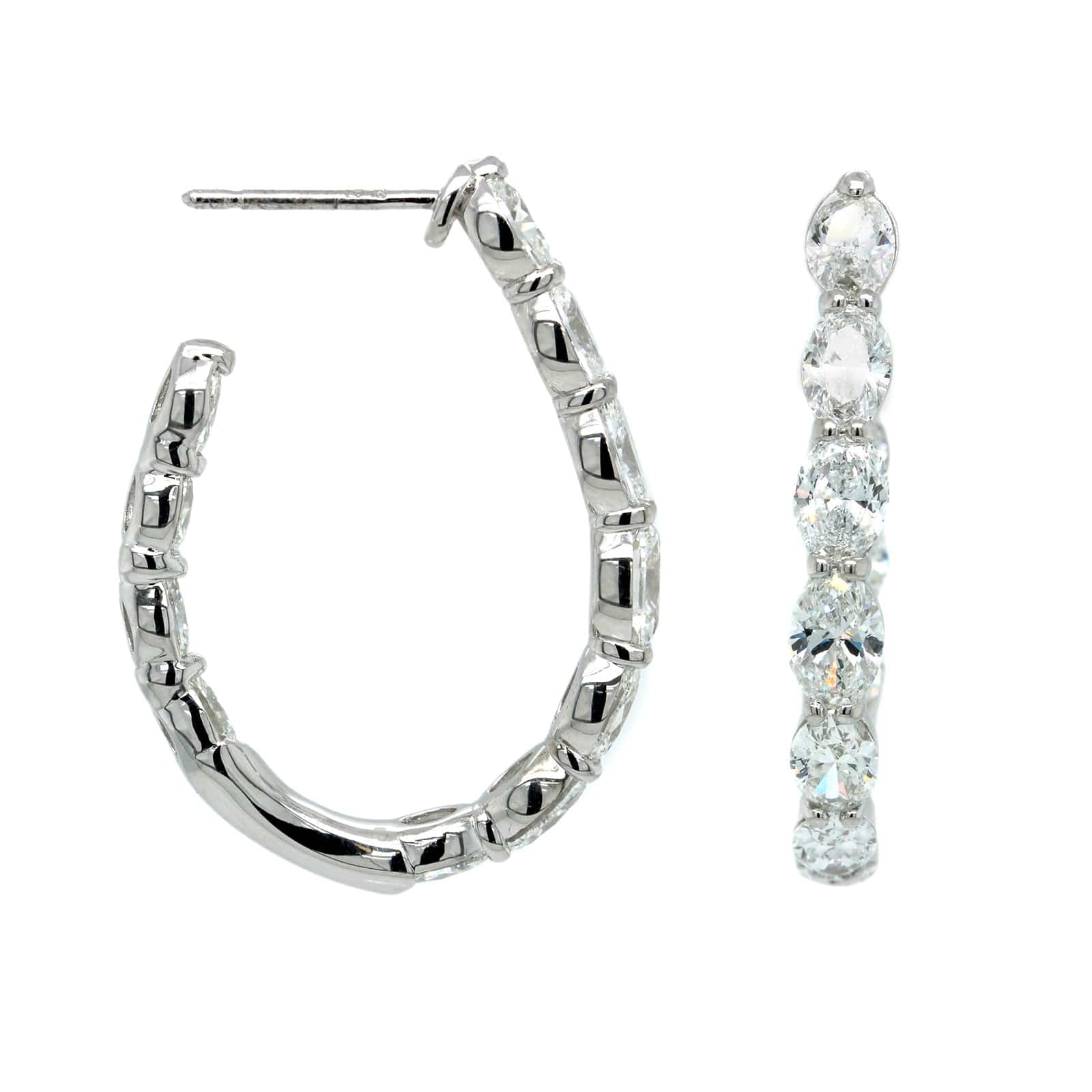 Platinum Oval Diamond Open Hoop Earrings - Image 3