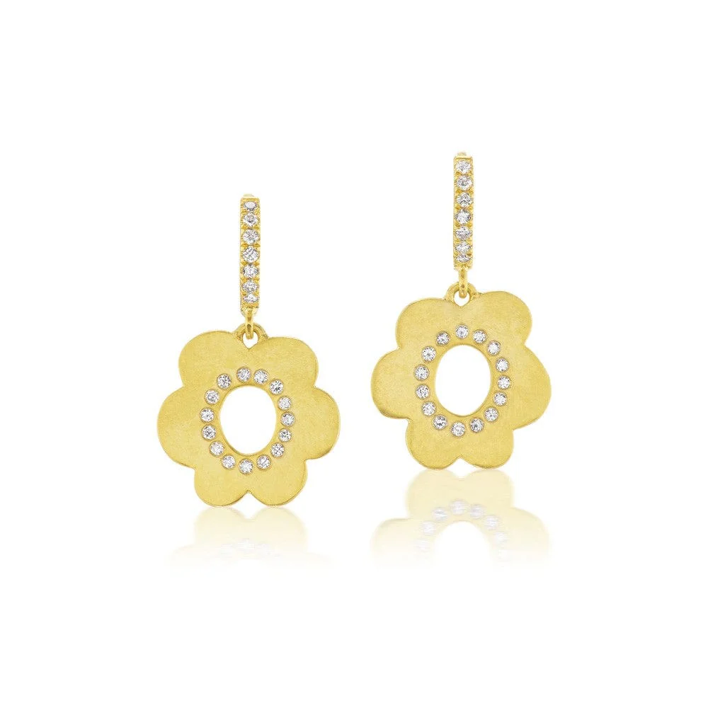 Christina Alexiou 18K Yellow Gold Small Diamond Flower Drop Earrings