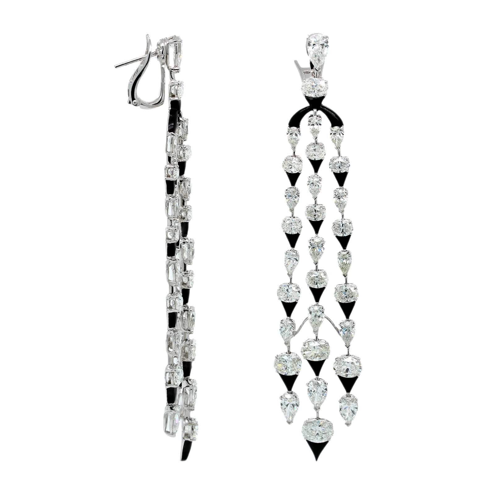 Etho Maria 18K White Gold Oval & Pear Shaped Diamond Chandelier Earrings - Image 3