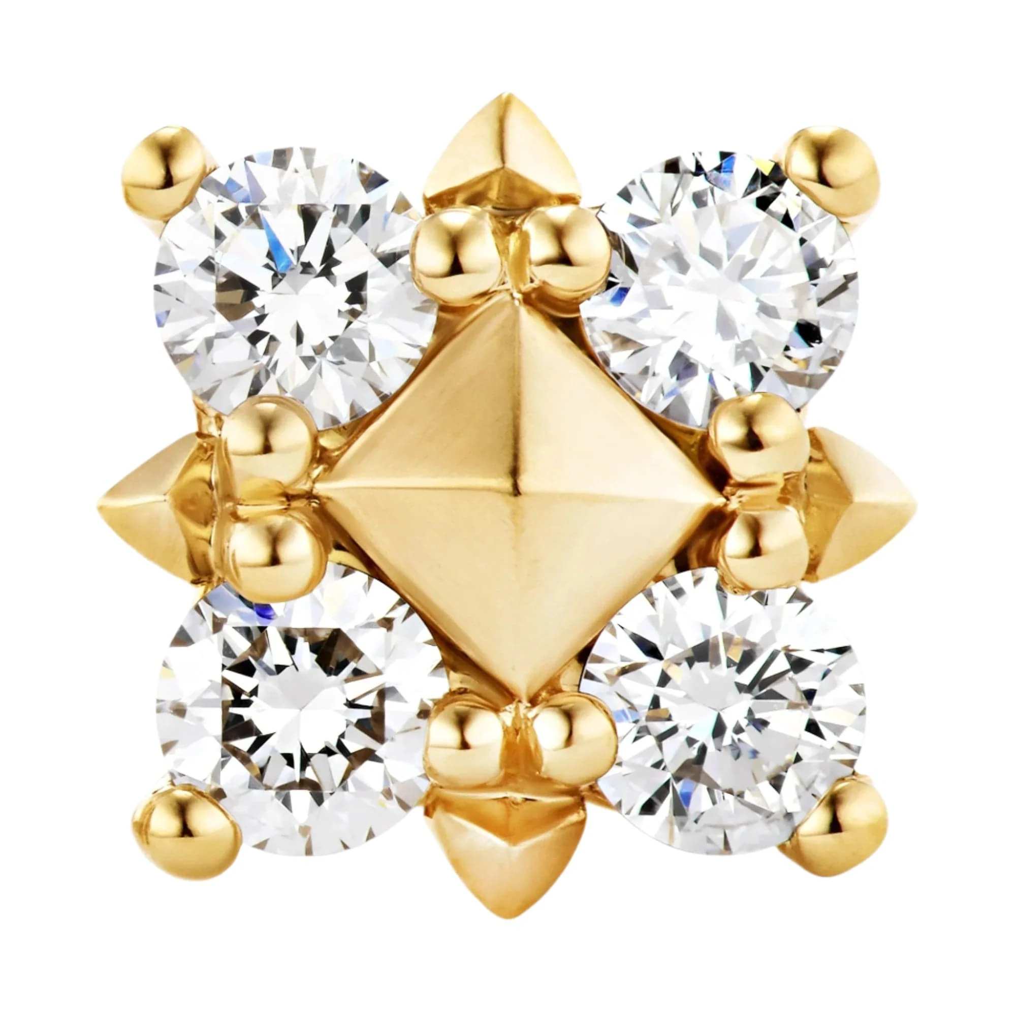 Petite Modern Renaissance Pyramid Stud Earrings 18K Yellow Gold with Diamonds, 8mm - Image 4