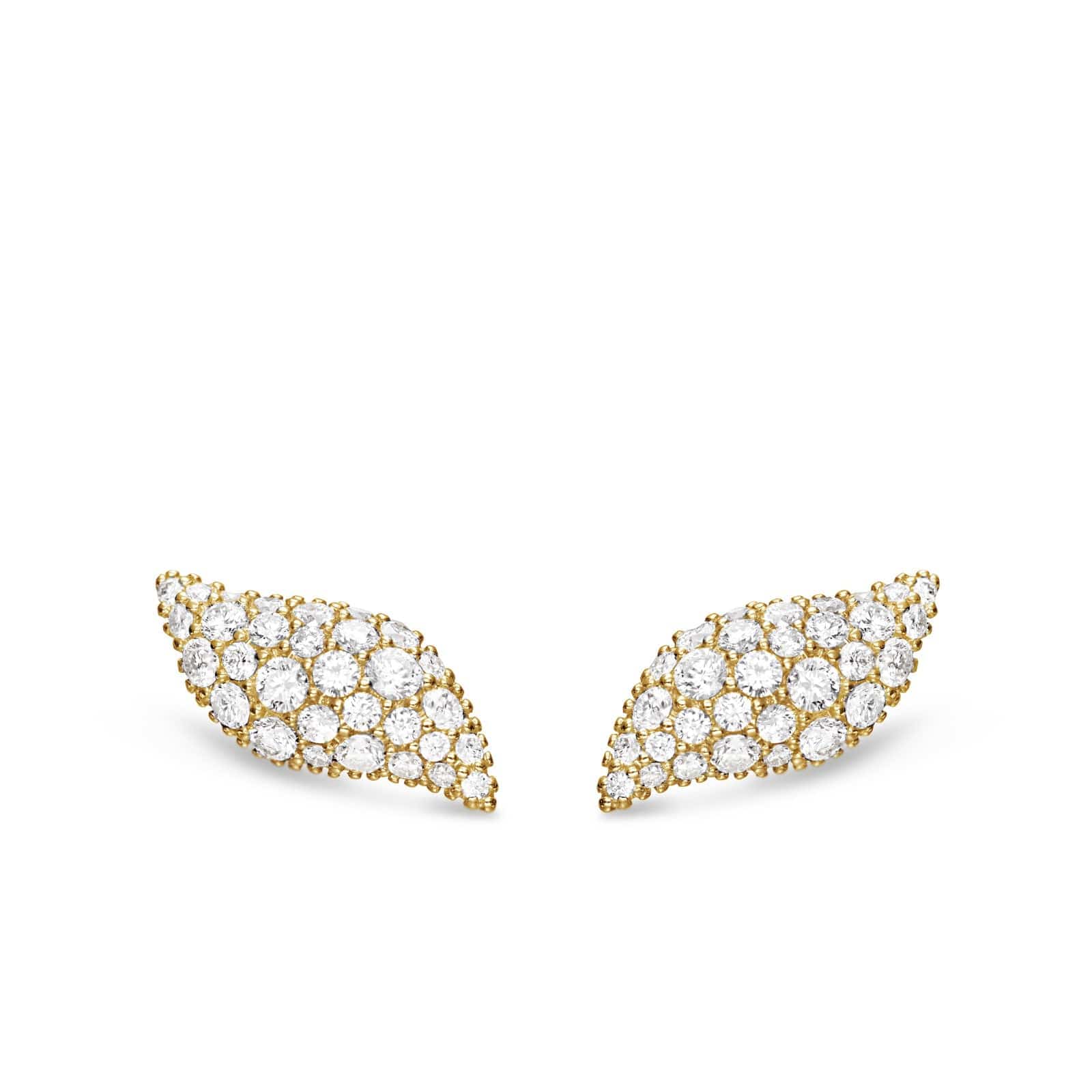 Petite Pavé Flute Stud Earrings in 18K Yellow Gold with Diamonds, 10.6mm