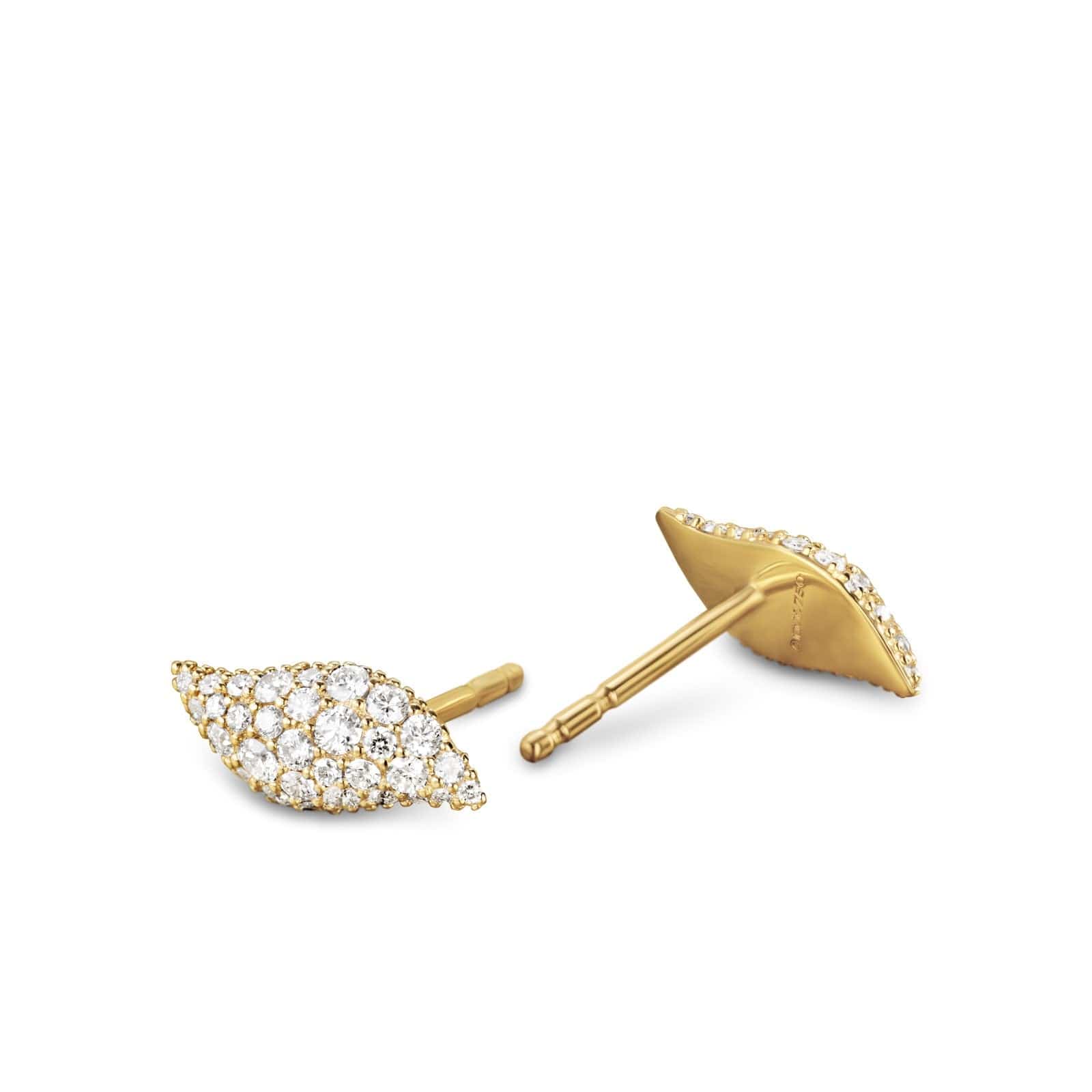 Petite Pavé Flute Stud Earrings in 18K Yellow Gold with Diamonds, 10.6mm - Image 2