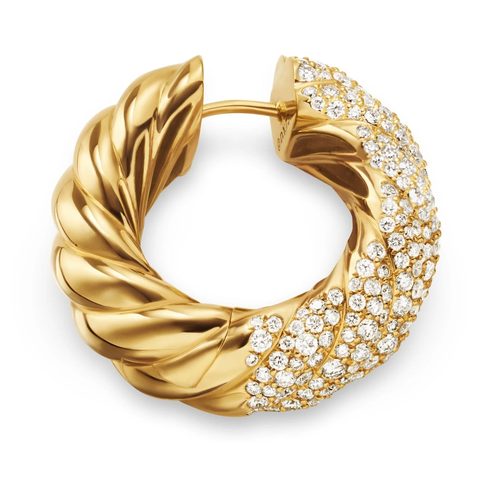 Sculpted Cable Hoop 18K Yellow Gold with Diamonds, 25mm - Image 2
