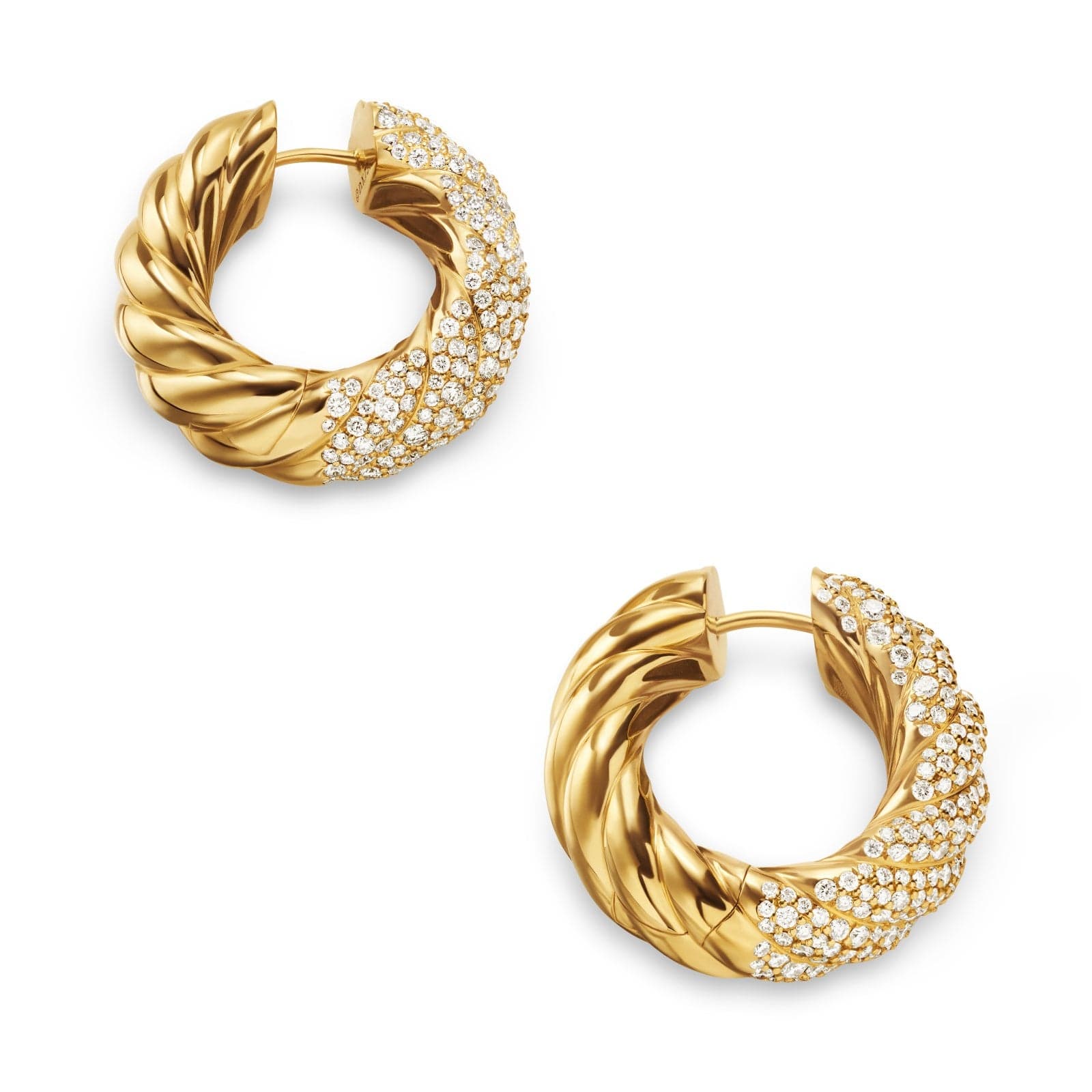 Sculpted Cable Hoop 18K Yellow Gold with Diamonds, 25mm - Image 3