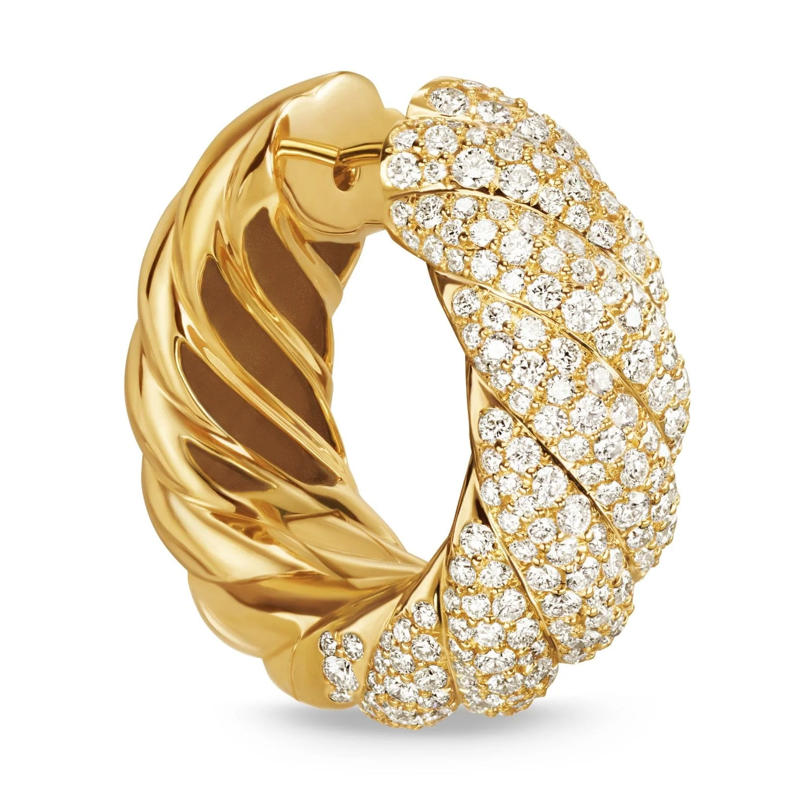 Sculpted Cable Hoop 18K Yellow Gold with Diamonds, 25mm - Image 4