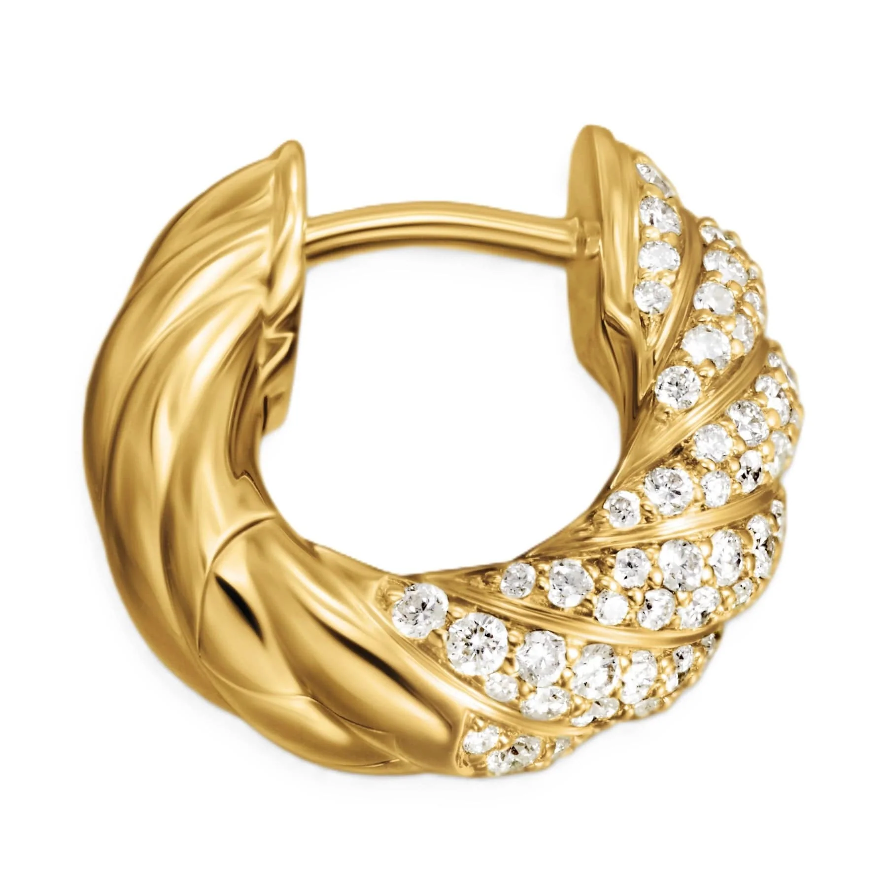 Sculpted Cable Hoop Earrings 18K Yellow Gold with Diamonds, 14.4mm - Image 2