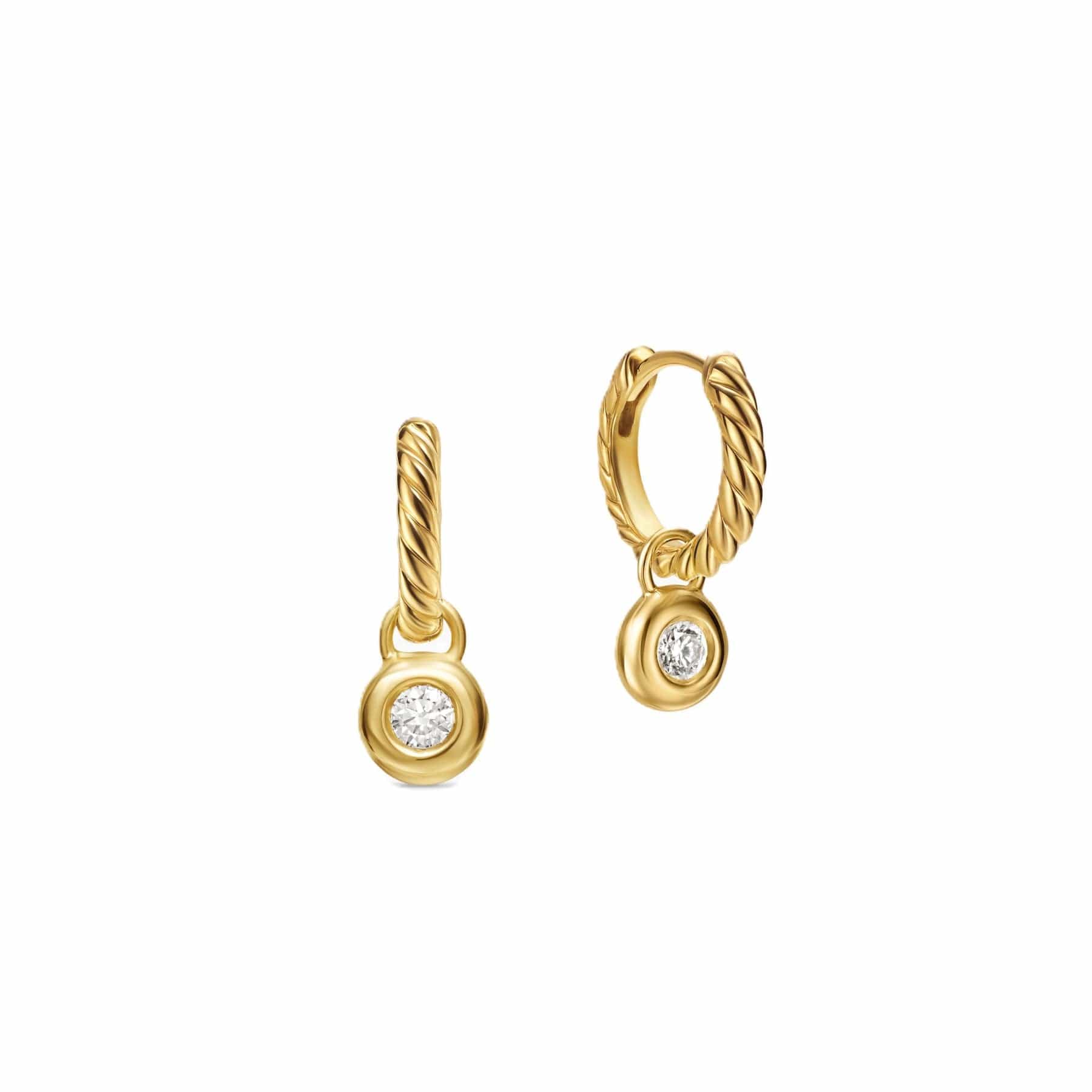 Petite Cable Huggie Drop Earrings 18K Yellow Gold with Diamonds, 17.5mm - Image 2