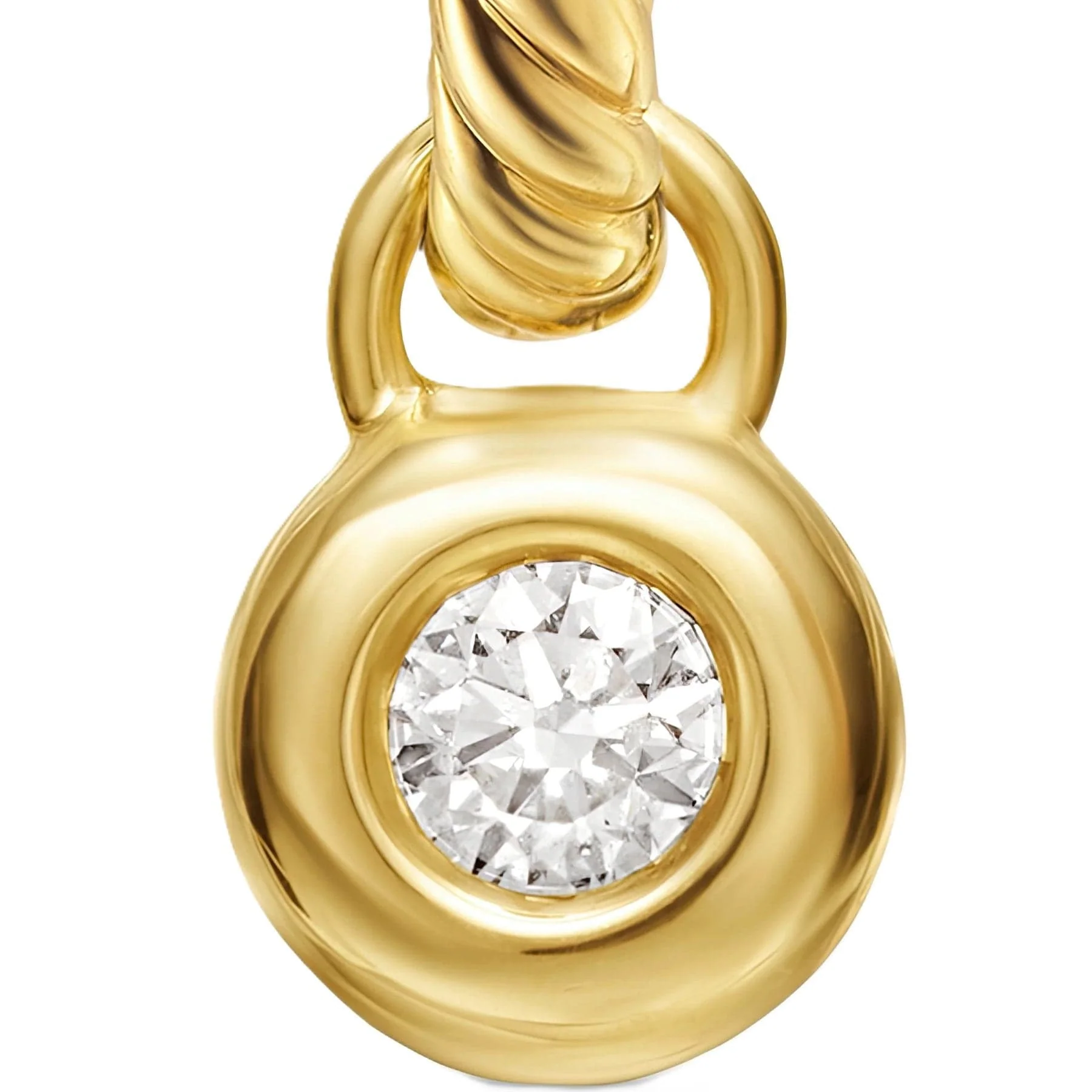 Petite Cable Huggie Drop Earrings 18K Yellow Gold with Diamonds, 17.5mm - Image 3
