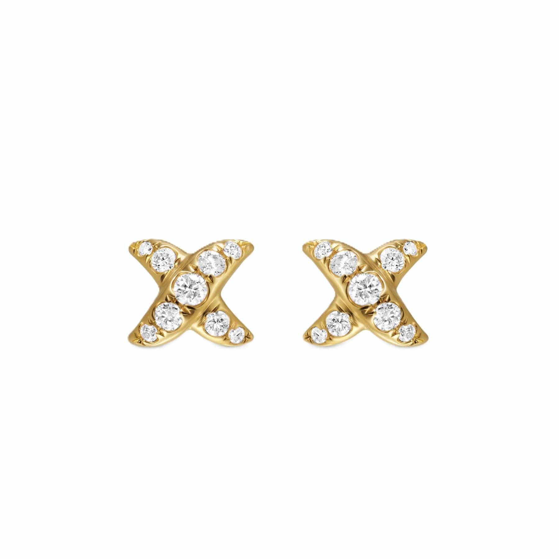 Crossover X Stud Earrings 18K Yellow Gold with Diamonds, 6mm