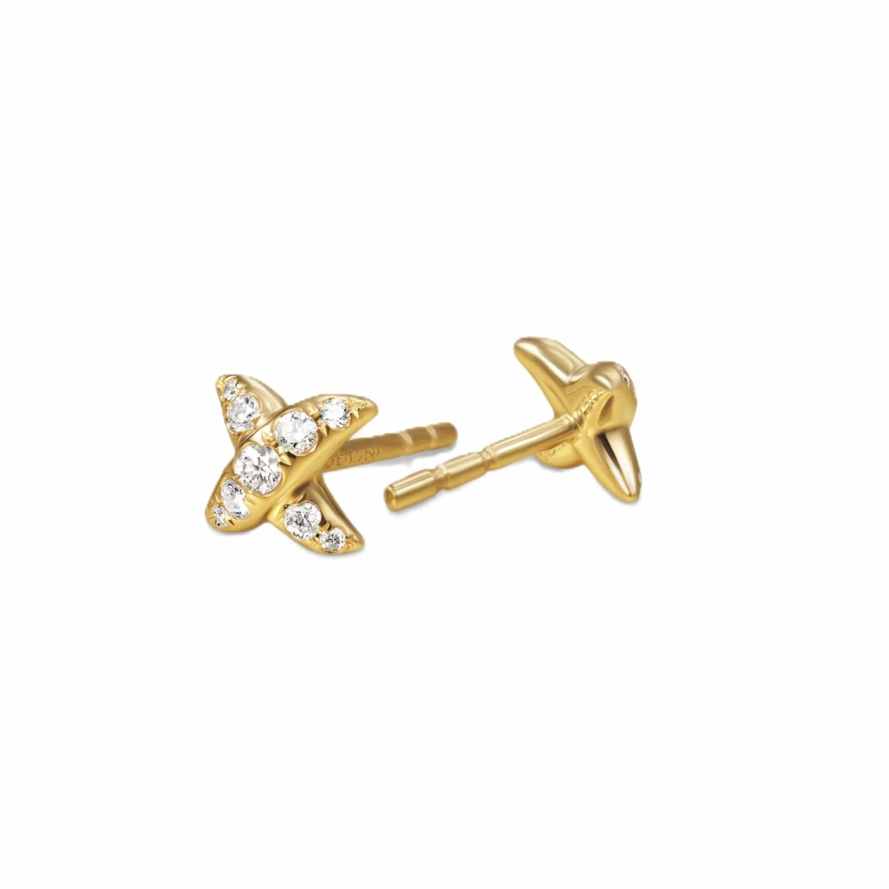 Crossover X Stud Earrings 18K Yellow Gold with Diamonds, 6mm - Image 2
