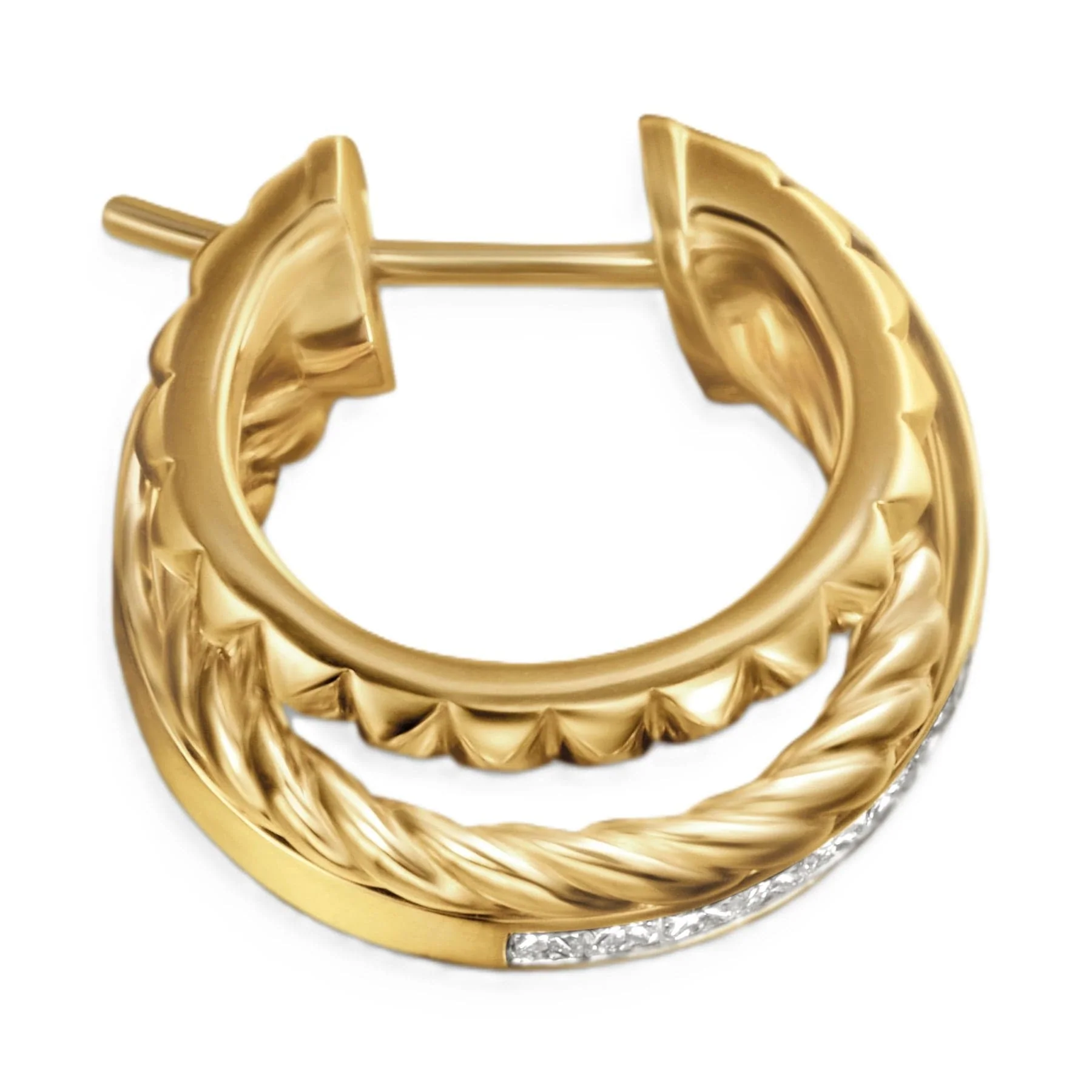 Crossover Trio Multi Row Hoop Earrings 18K Yellow Gold with Diamonds, 18mm - Image 2