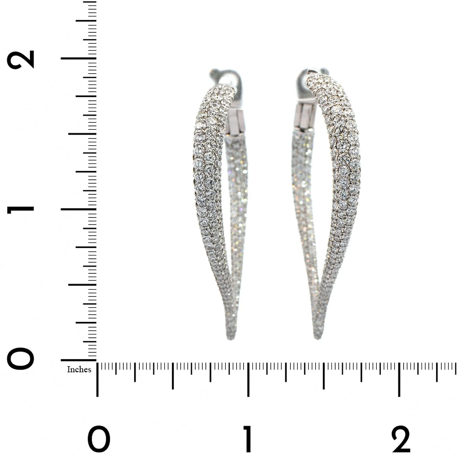 18K White Gold V Shaped Pave Diamond Hoops - Image 2