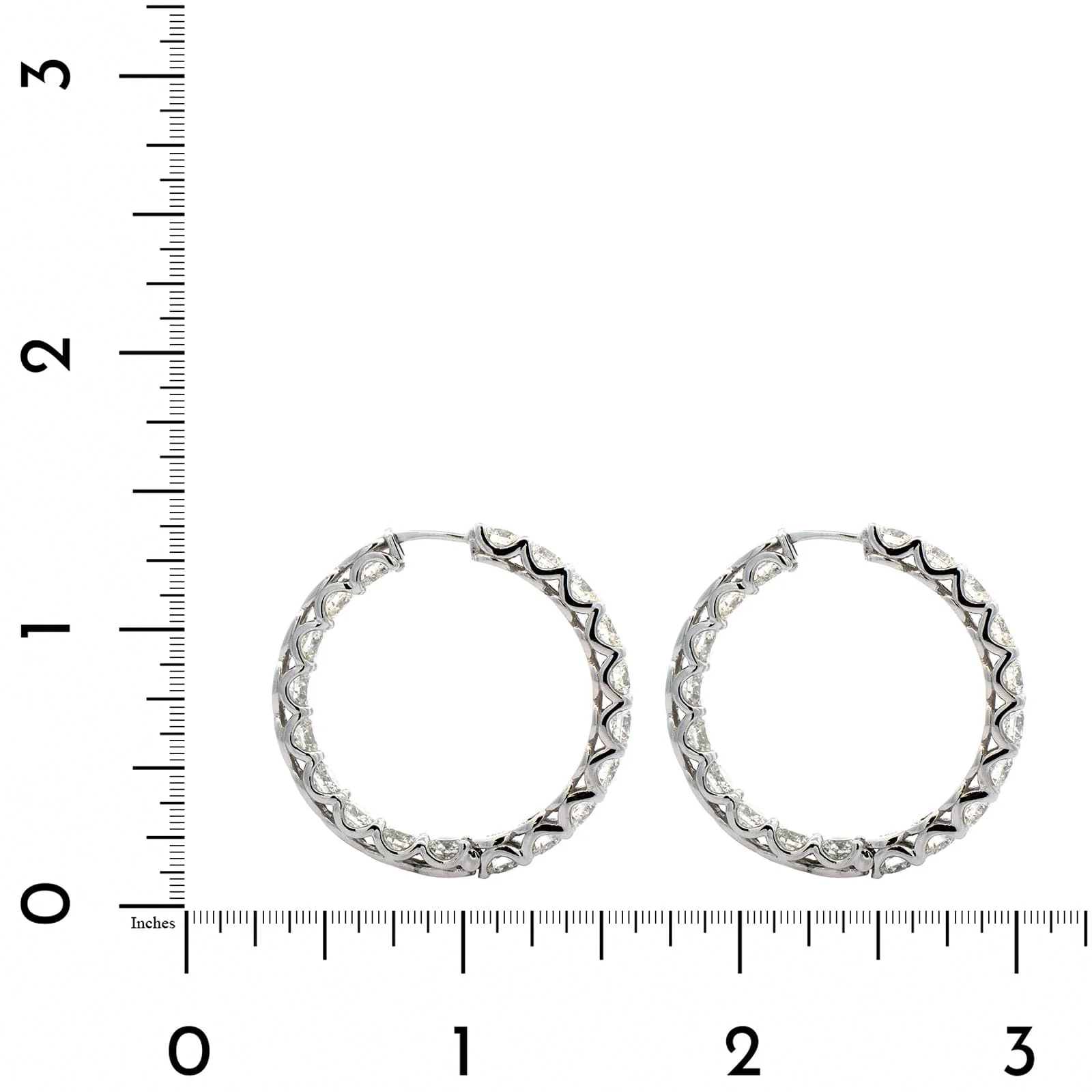 18K White Gold Round Diamond Hoops - Image 2