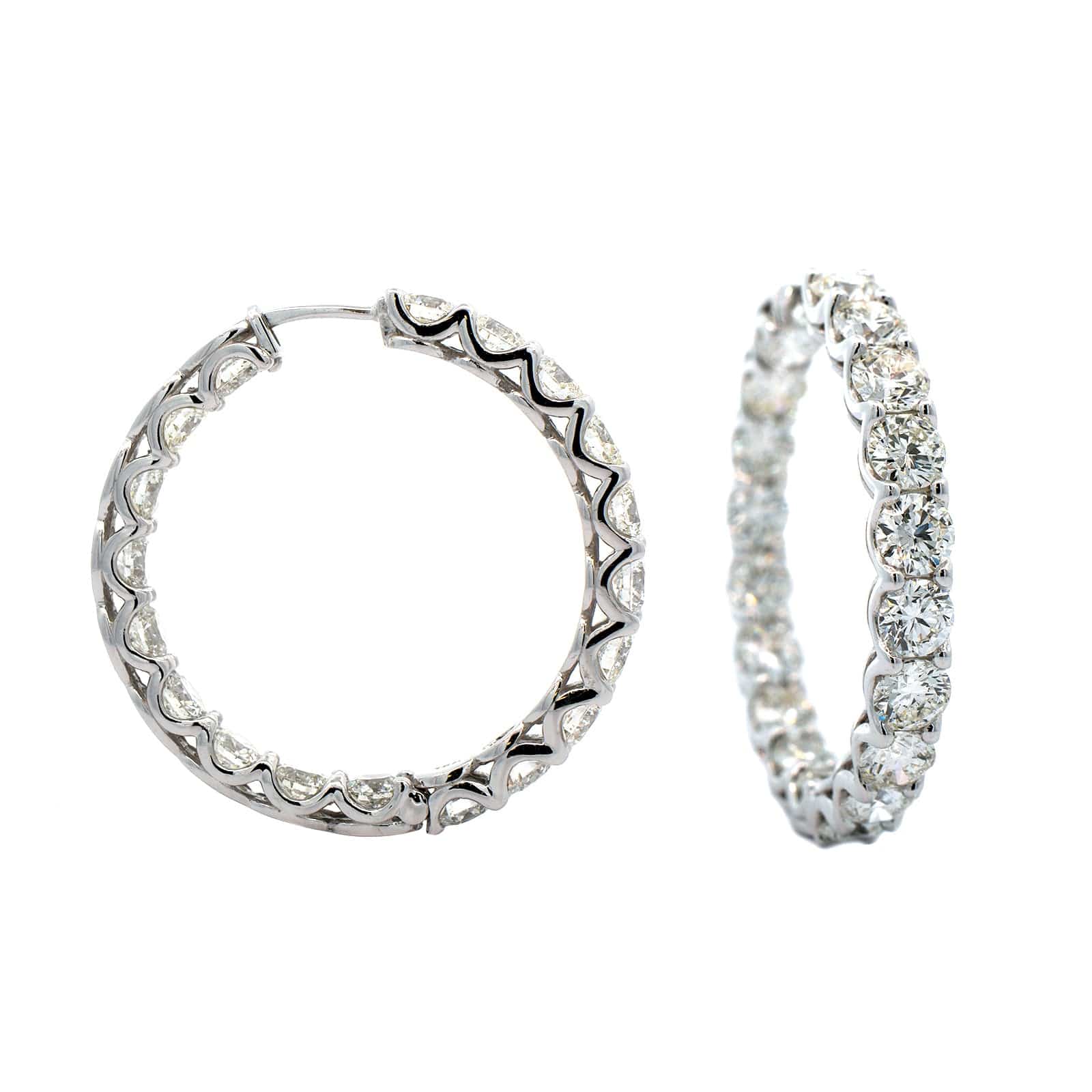 18K White Gold Round Diamond Hoops - Image 3